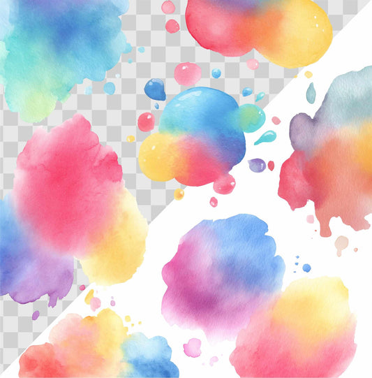 105 Cute Pastel Watercolor Splash Clipart: Abstract PNG (Commercial Use)