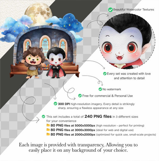 80 Chibi Horror Clipart PNG: Creepy Cute Villains, Dark Style, 300 DPI (Digital Download)