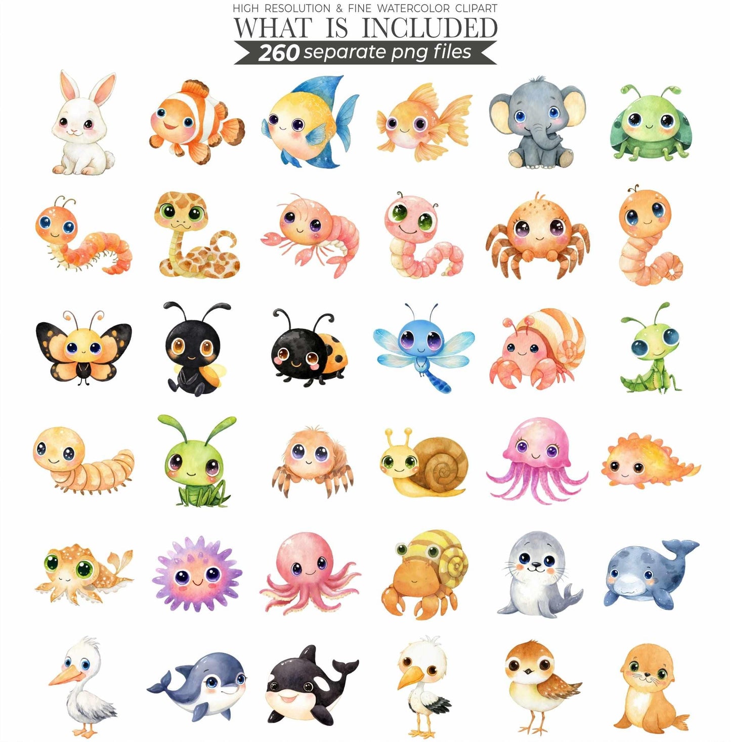 Watercolor Cute Animals Clipart 260 Cute Animal PNG Watercolor Animals Cute Animal Bundle Baby Animals Printable Animals Clipart Bundle