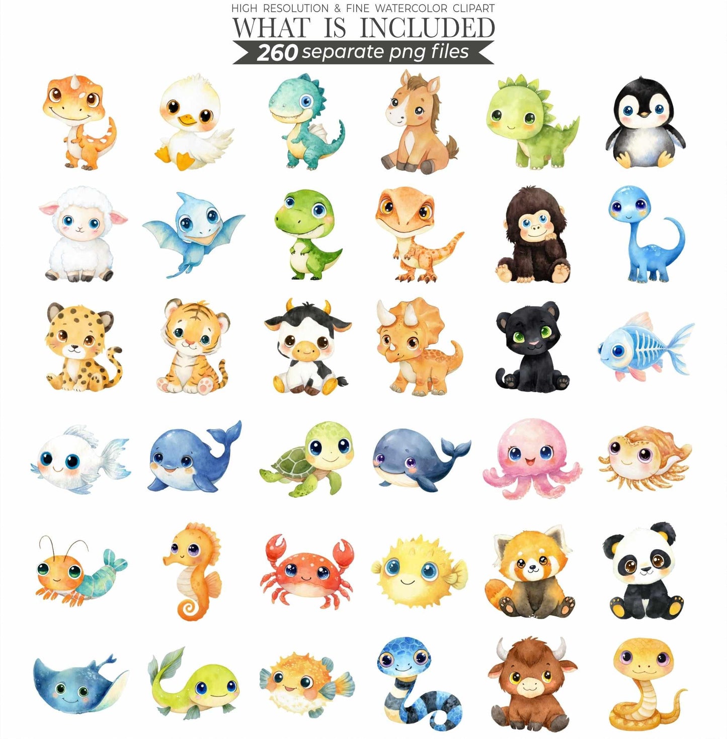 Watercolor Cute Animals Clipart 260 Cute Animal PNG Watercolor Animals Cute Animal Bundle Baby Animals Printable Animals Clipart Bundle