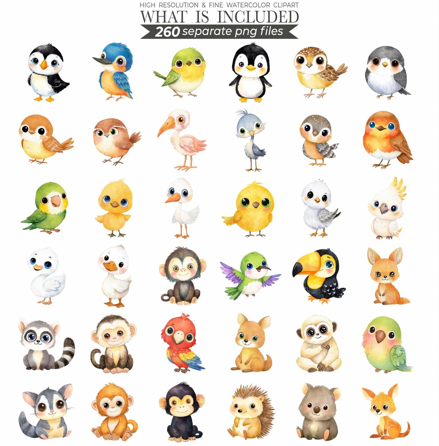 Watercolor Cute Animals Clipart 260 Cute Animal PNG Watercolor Animals Cute Animal Bundle Baby Animals Printable Animals Clipart Bundle
