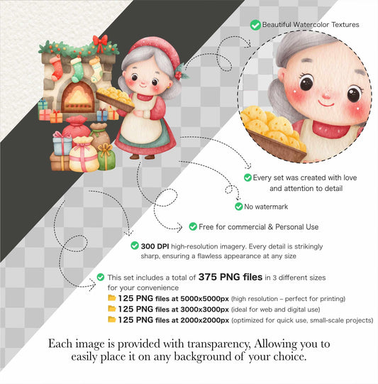 Christmas Watercolor Clipart Bundle | 111 Holiday PNG Images | Xmas Illustrations, Digital Download, Commercial Use