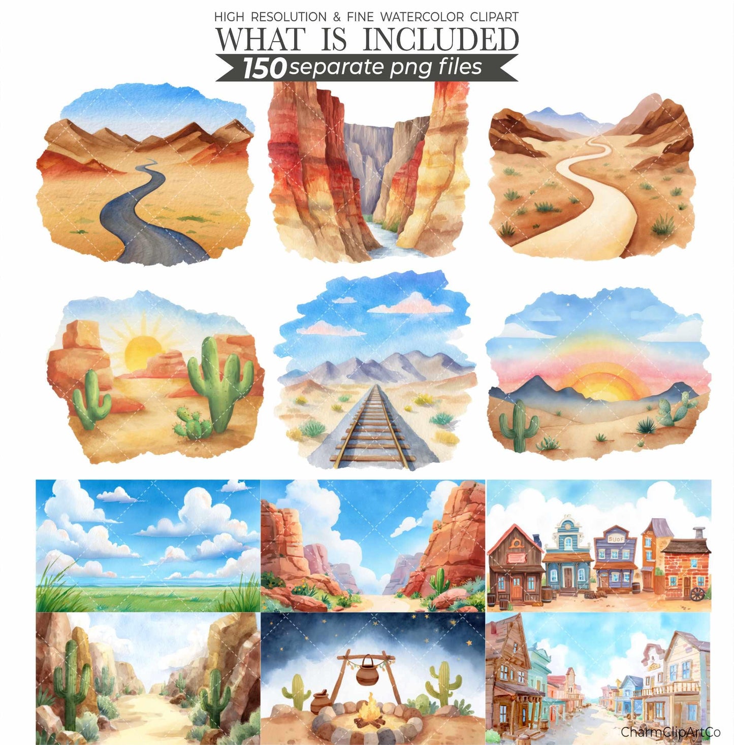 Watercolor Cowboy Clipart Bundle: 150 PNG Designs (Digital Download)
