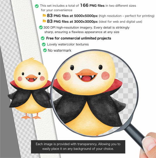 Halloween Duckling Clipart Bundle: Watercolor Costume Ducks (Digital Download, Commercial Use, 83 PNGs)