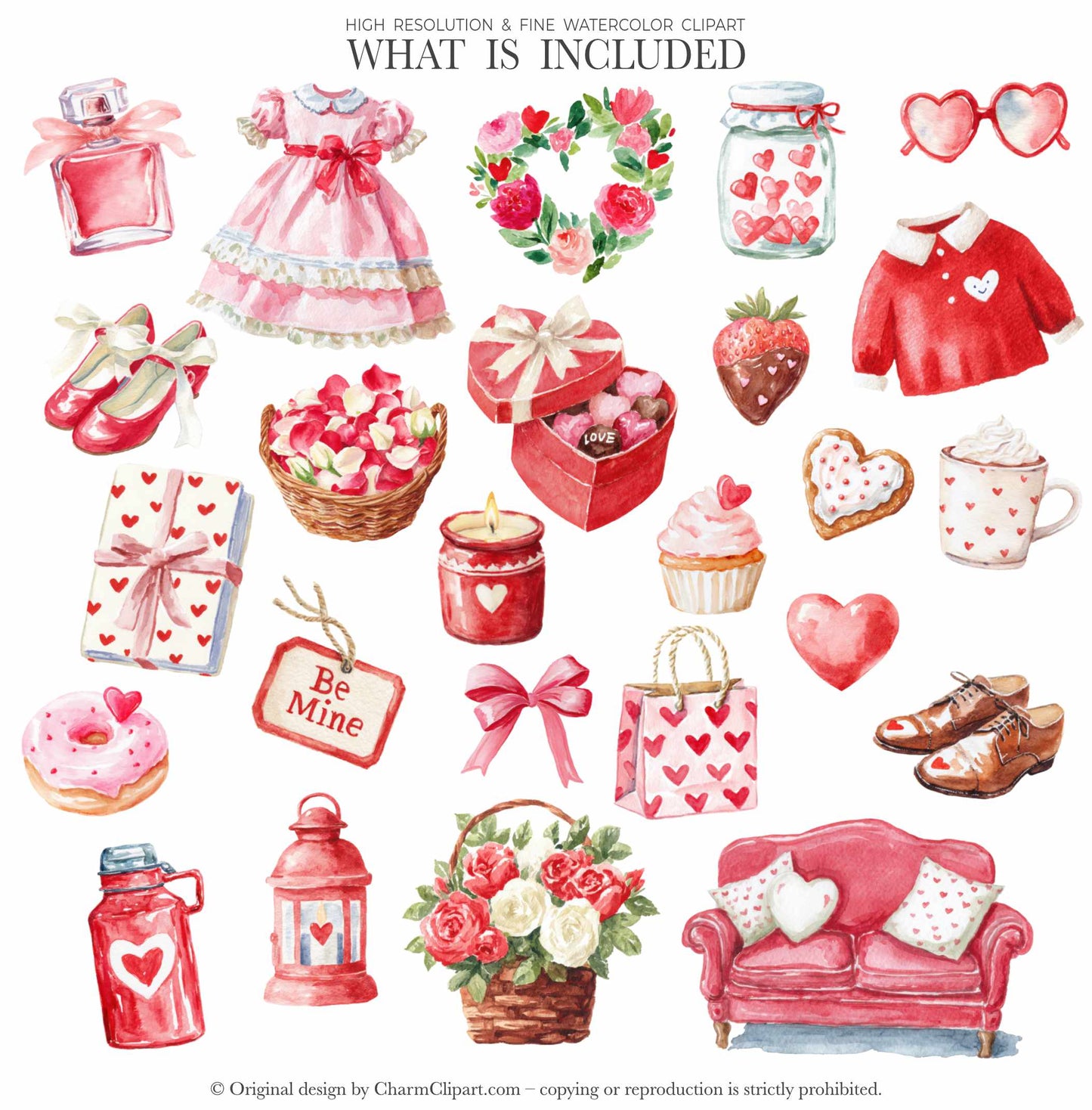 Red Valentine Teddy Bears Clipart, Cute Watercolor Love Bear PNGs, Romantic Nursery Clip Art, Baby Shower, Digital Download