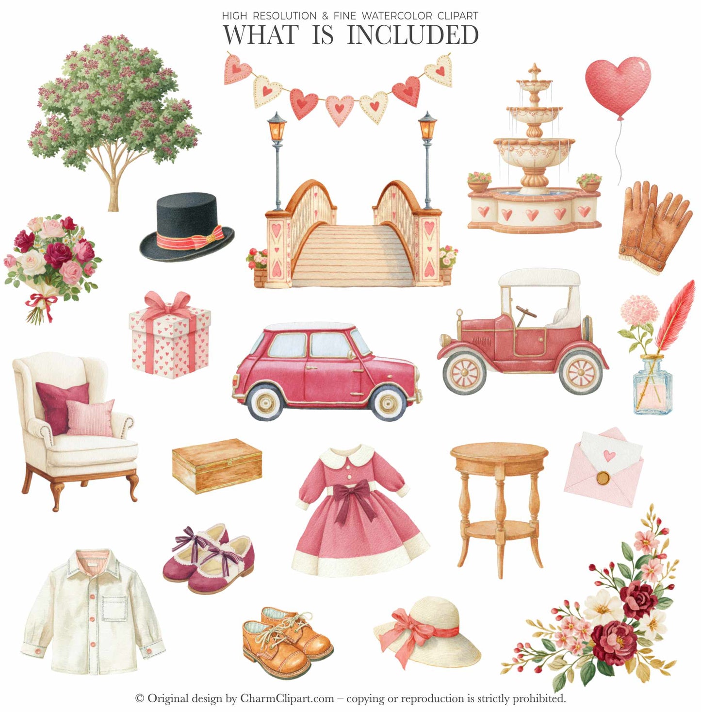 Watercolor Romantic Classics Teddy Bears Clipart, Valentine's Day Clipart, Cute Bears PNG, Love Clipart, Baby Shower, Nursery PNG, Digital