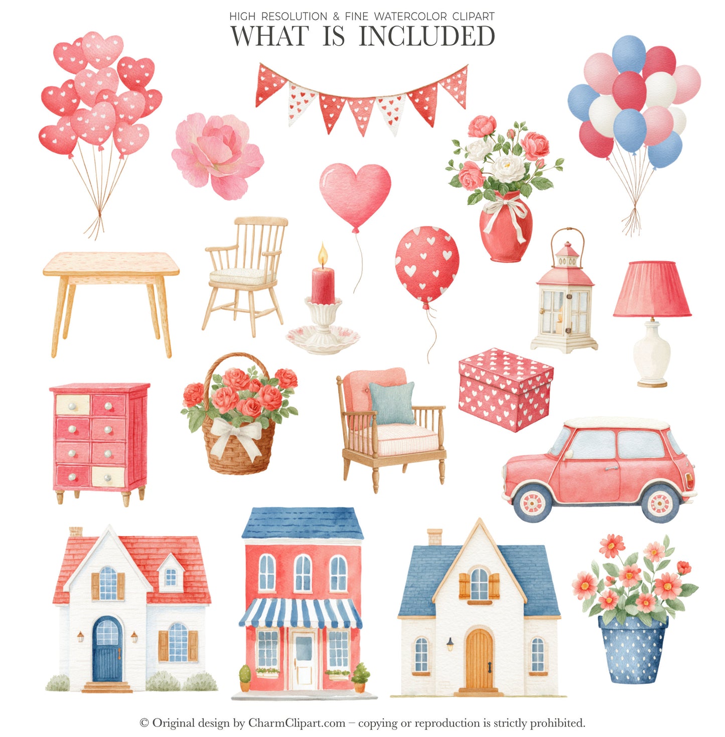 Watercolor Valentine Teddy Bears Clipart, Cute Watercolor Love Bear PNG, Romantic Nursery Clipart, Baby Shower, Digital Download