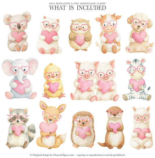 Valentine Animal Clipart | Cute Woodland Forest Animals PNG | Cottagecore Love, Commercial Use Graphics