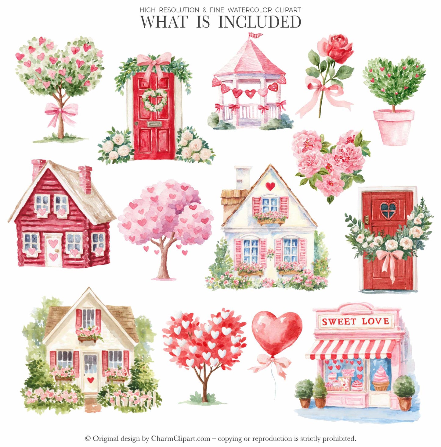 Red Valentine Teddy Bears Clipart, Cute Watercolor Love Bear PNGs, Romantic Nursery Clip Art, Baby Shower, Digital Download