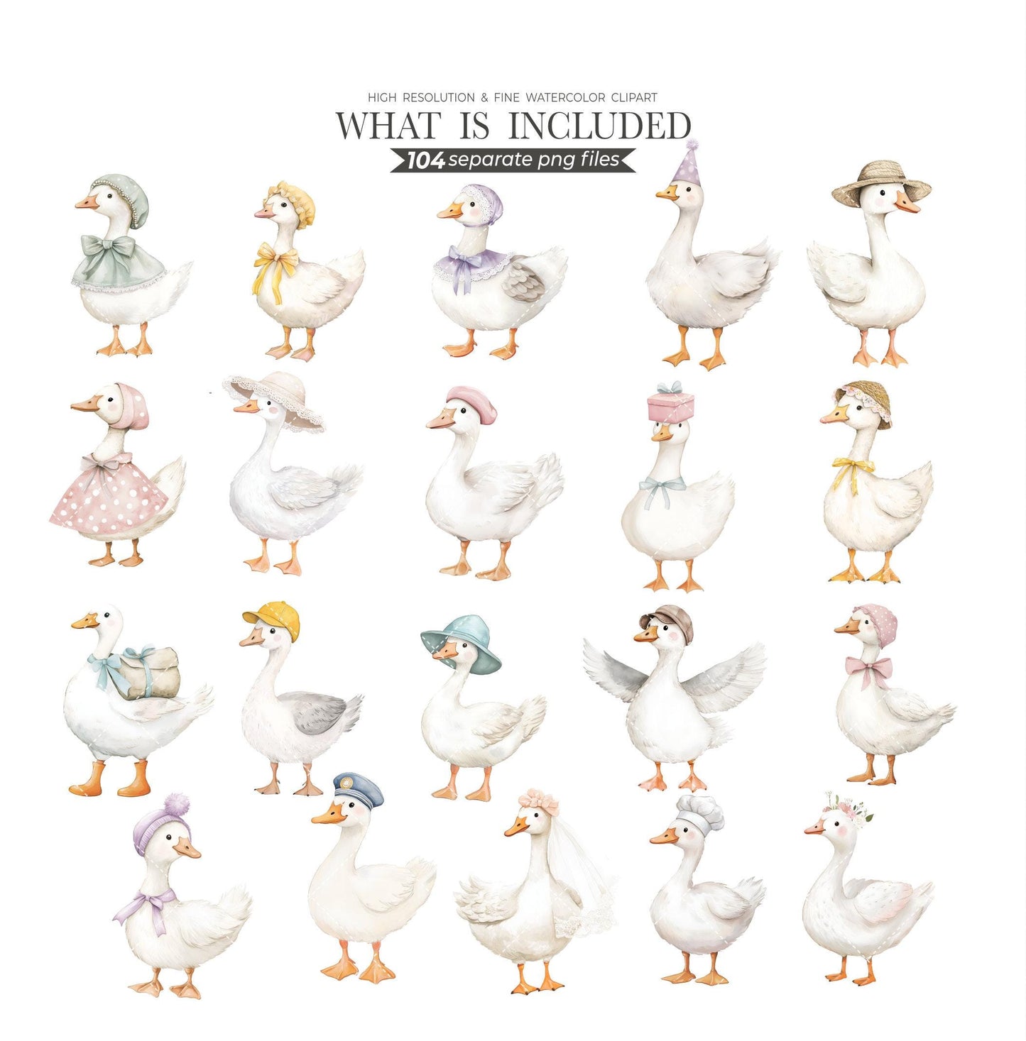 Silly Goose Clipart Spring Vintage Cottagecore Whimsical Cute Watercolor Commercial Use Birthday Party Baby Shower Wildflowers Balloons PNG