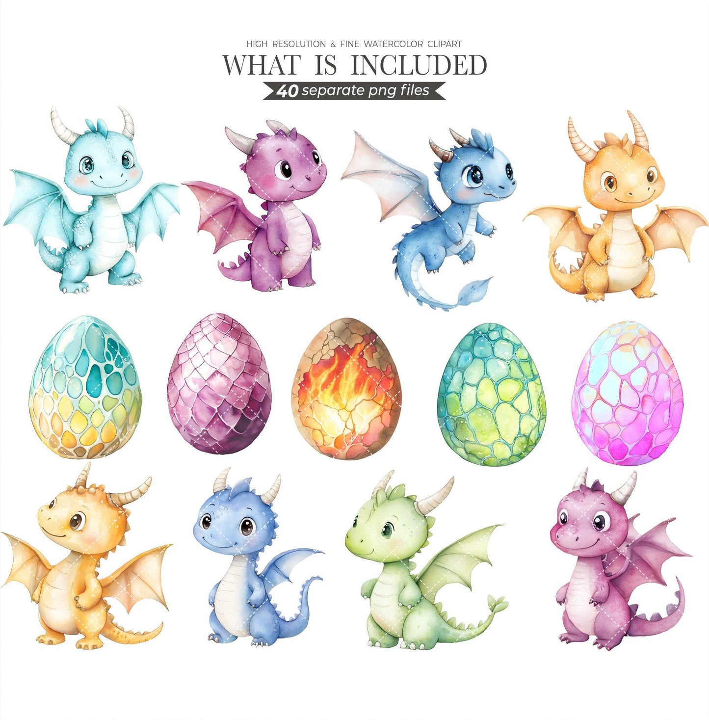 Watercolor Dragon Clipart Bundle | Baby Fantasy Dragon PNG, Mystical Creatures, Nursery art, Instant Download, Baby Dragon, Kid art , Dragon
