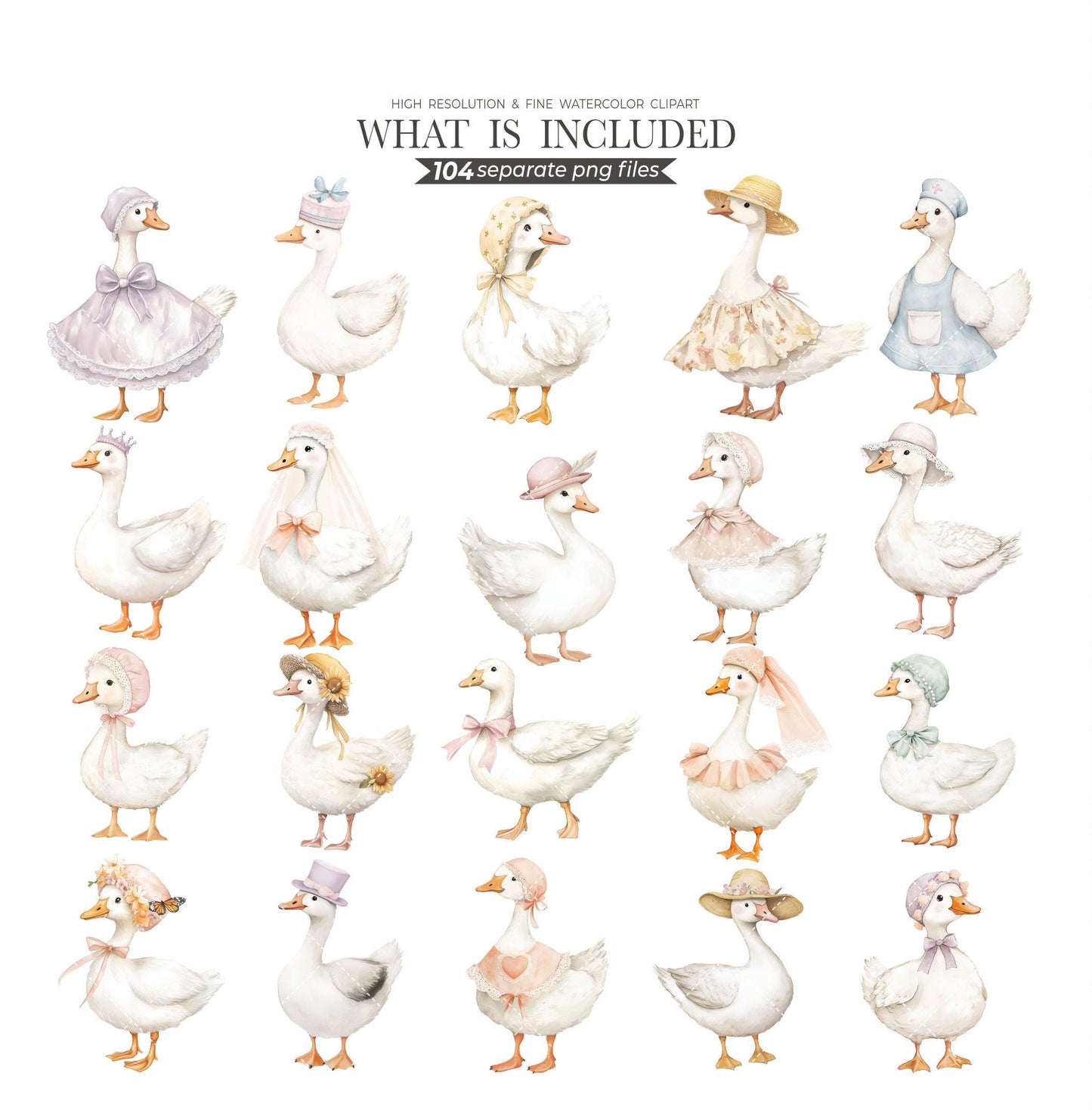 Silly Goose Clipart Spring Vintage Cottagecore Whimsical Cute Watercolor Commercial Use Birthday Party Baby Shower Wildflowers Balloons PNG