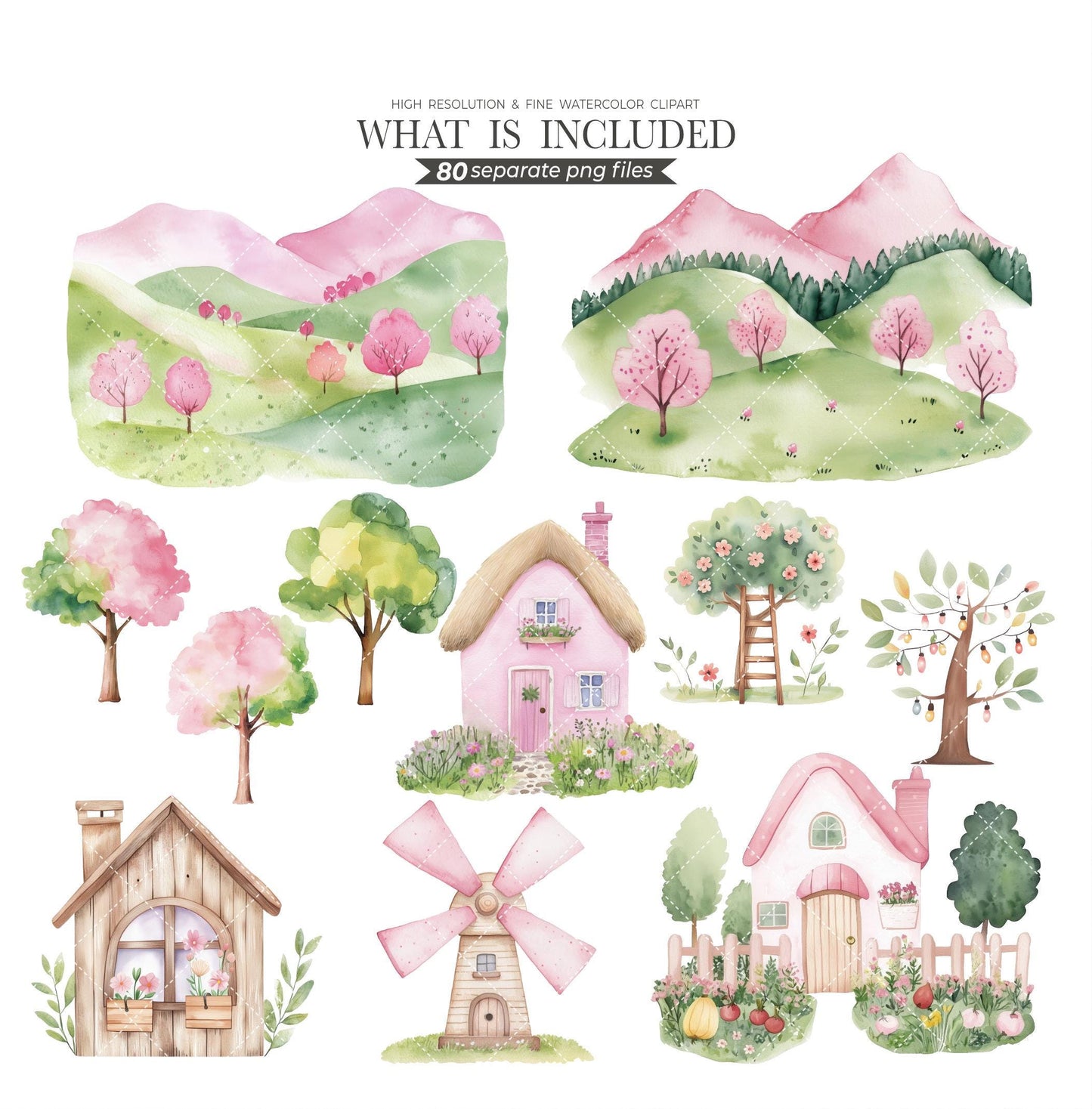 Spring Cottagecore Clipart, Cute Strawberry, Animals, Florals, Rustic Farm, Red Gingham, Polka Dots, Nursery Kids Watercolor, Commercial Use
