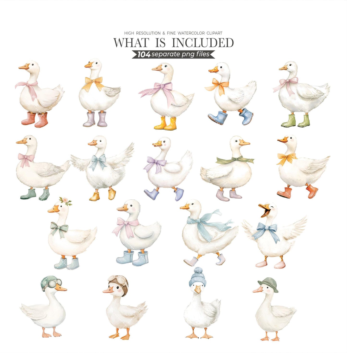 Silly Goose Clipart Spring Vintage Cottagecore Whimsical Cute Watercolor Commercial Use Birthday Party Baby Shower Wildflowers Balloons PNG