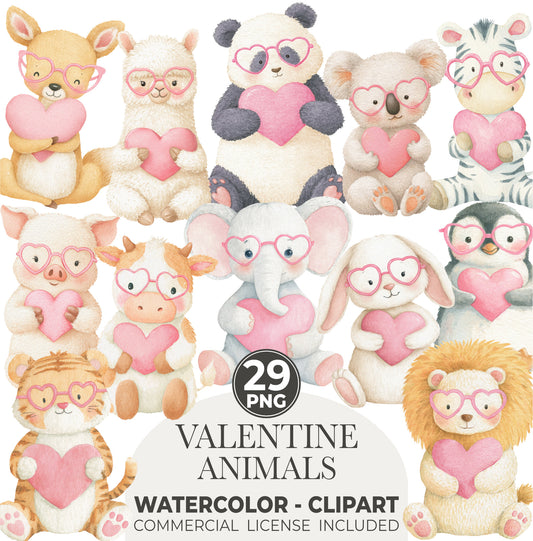 Valentine Animal Clipart | Cute Woodland Forest Animals PNG | Cottagecore Love, Commercial Use Graphics