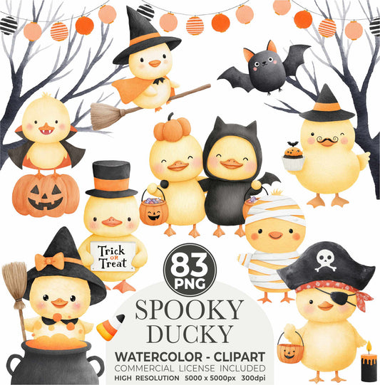 Halloween Duckling Clipart Bundle: Watercolor Costume Ducks (Digital Download, Commercial Use, 83 PNGs)