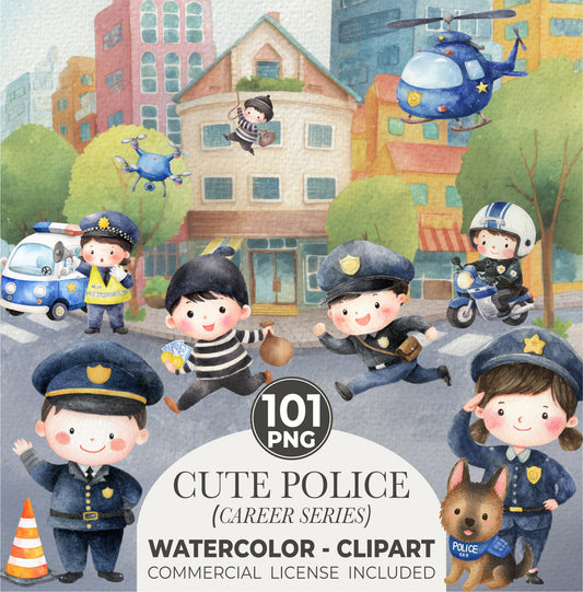 Police Station Clipart Bundle, Police Kids Clip Art, Police Vehicles, Cute Police Officer, Cop PNG, Birthday Party Decor, Digital Download