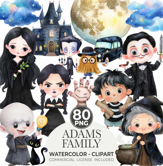 Cute Addams Family Clipart, Wednesday Clipart, Goth Clipart, Commercial Use