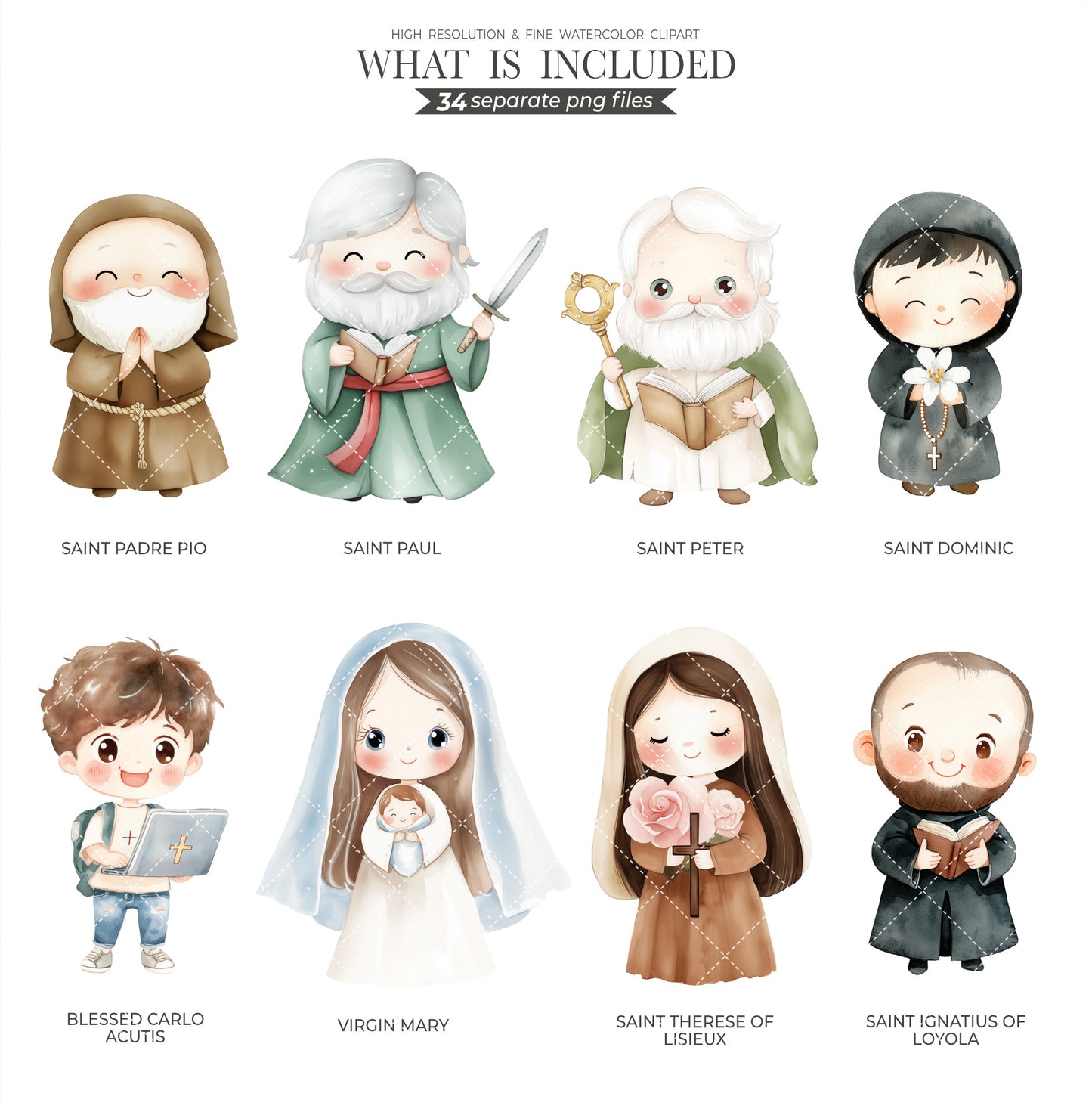 Watercolor Saints Clipart, Faith Cut File, Christians, Jesus, Bible Png, Watercolor Illustration, Digital Download, Catholic Art, Characters