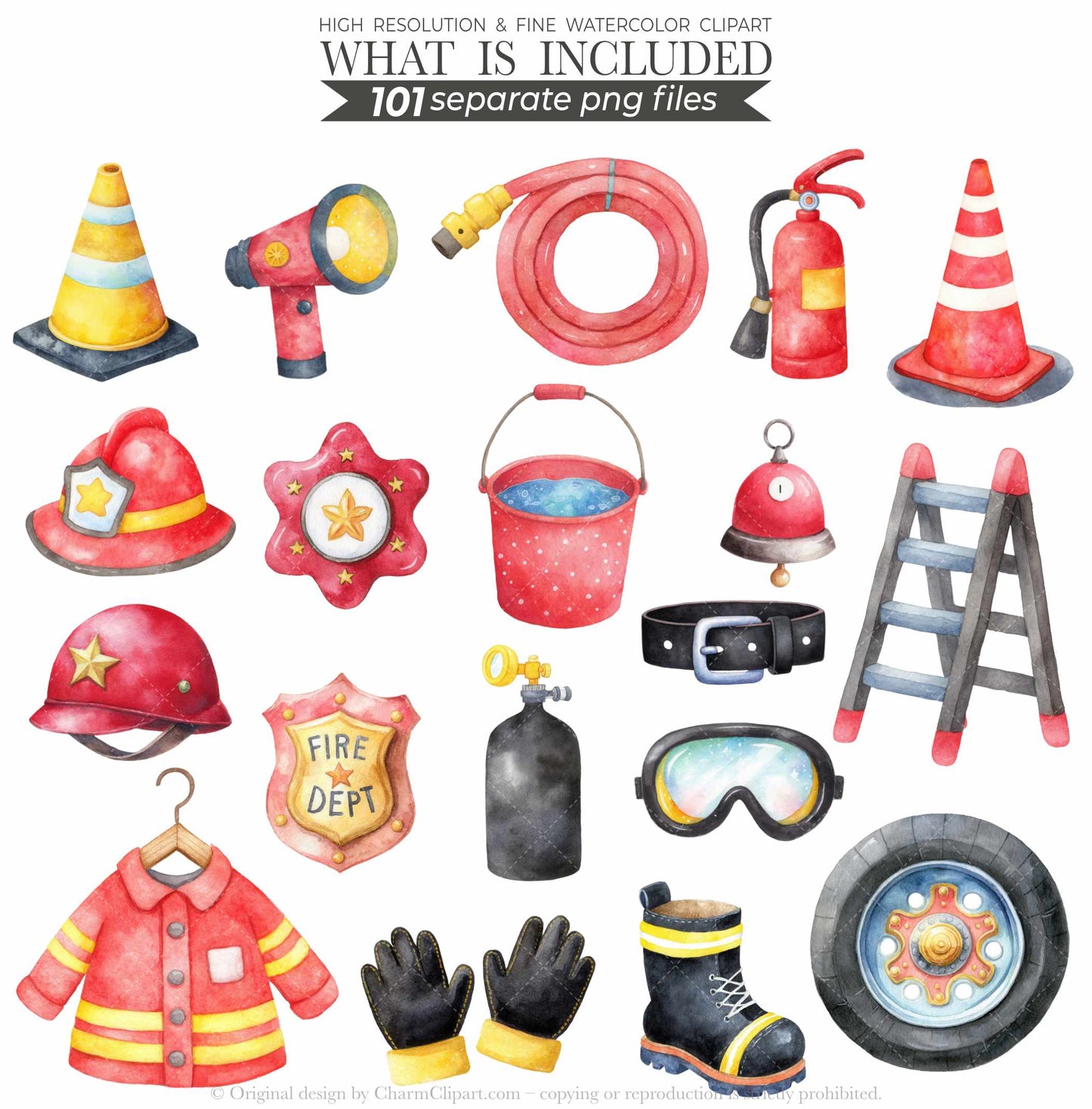 Cute Firefighters Clipart, Watercolor Emergency Vehicles Clipart, Fire Truck Clipart, Fire Department Png Bundle, First Responder Clipart