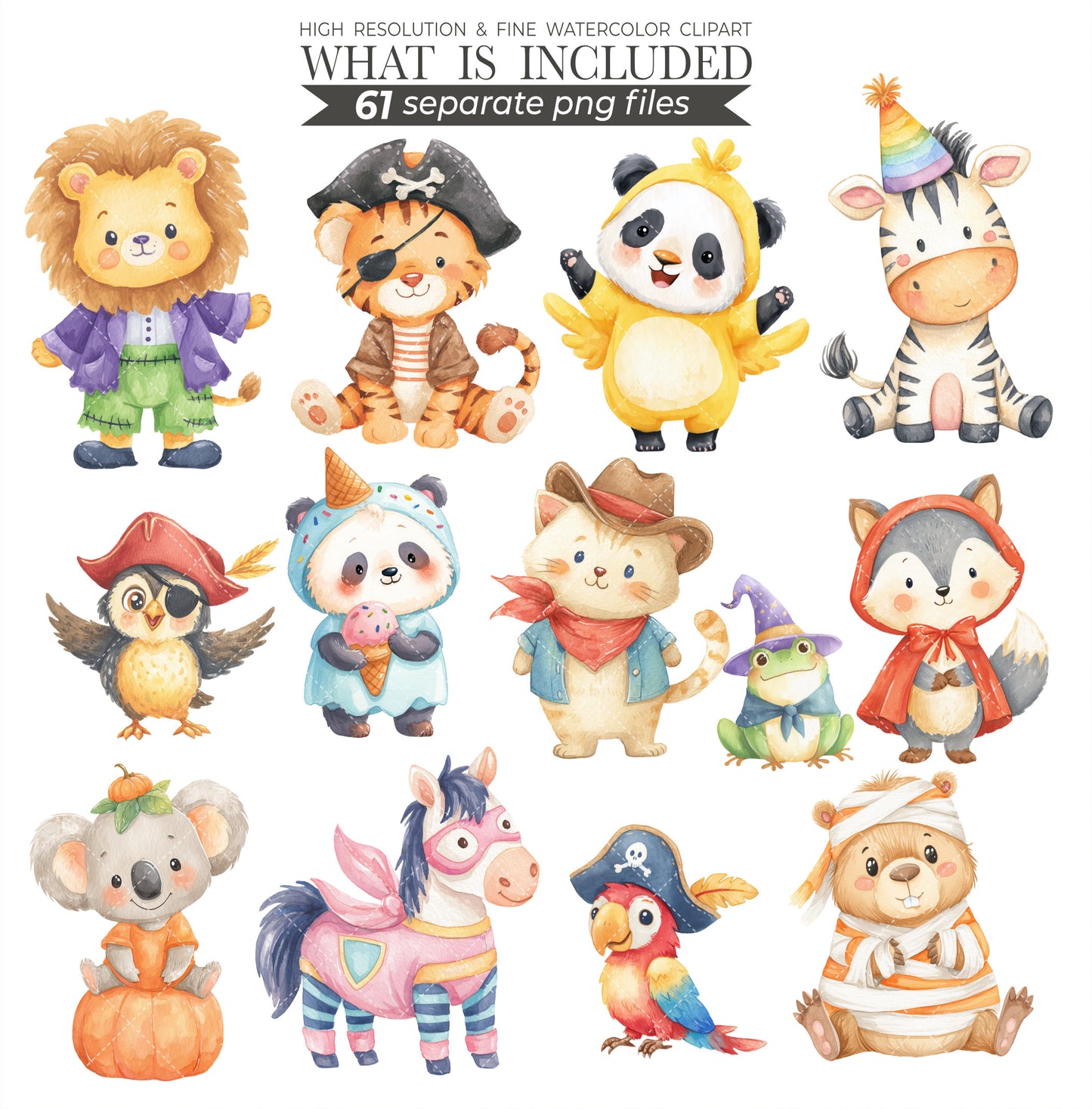 Halloween Animals Clipart, Cute Halloween png, Woodland Animal Clipart, Spooky clipart, Fall clipart, Animal Costumes, Commercial Use
