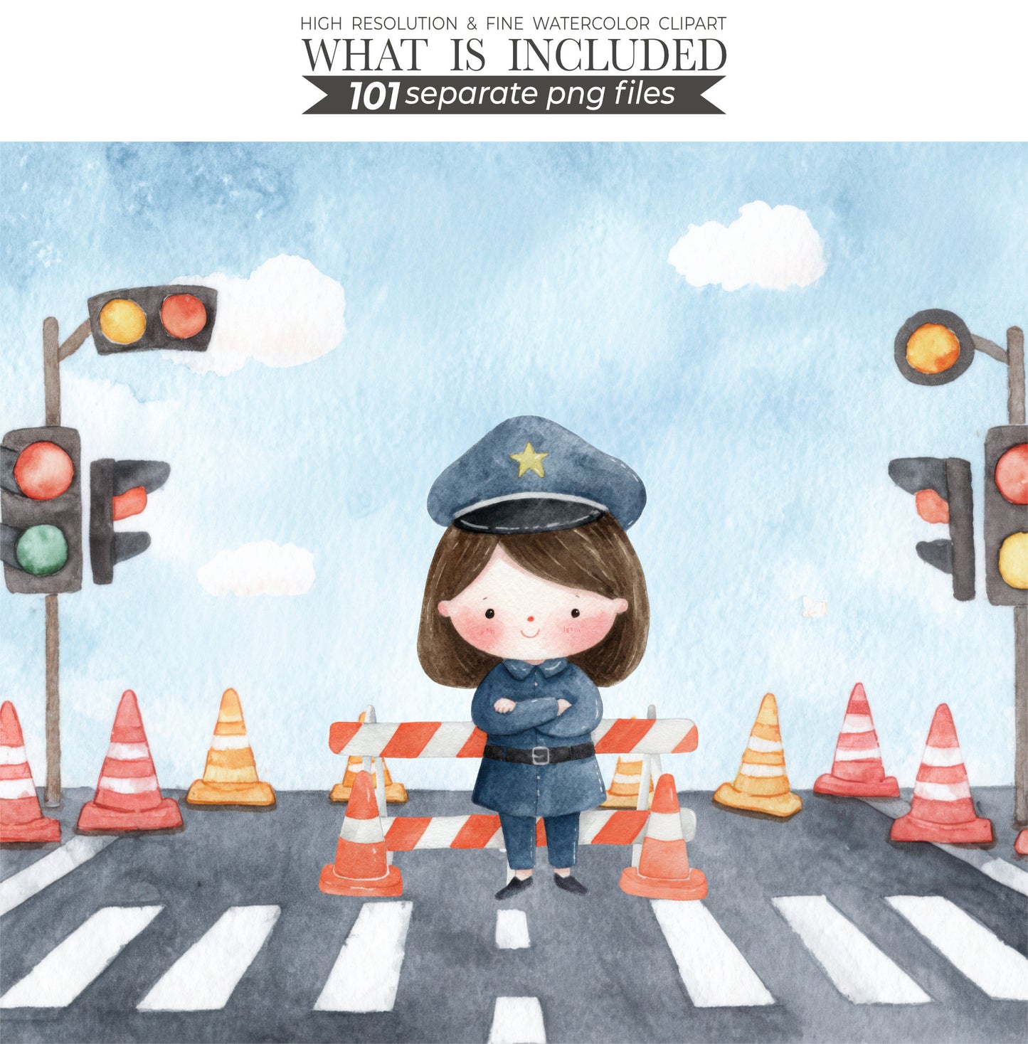 Police Station Clipart Bundle, Police Kids Clip Art, Police Vehicles, Cute Police Officer, Cop PNG, Birthday Party Decor, Digital Download