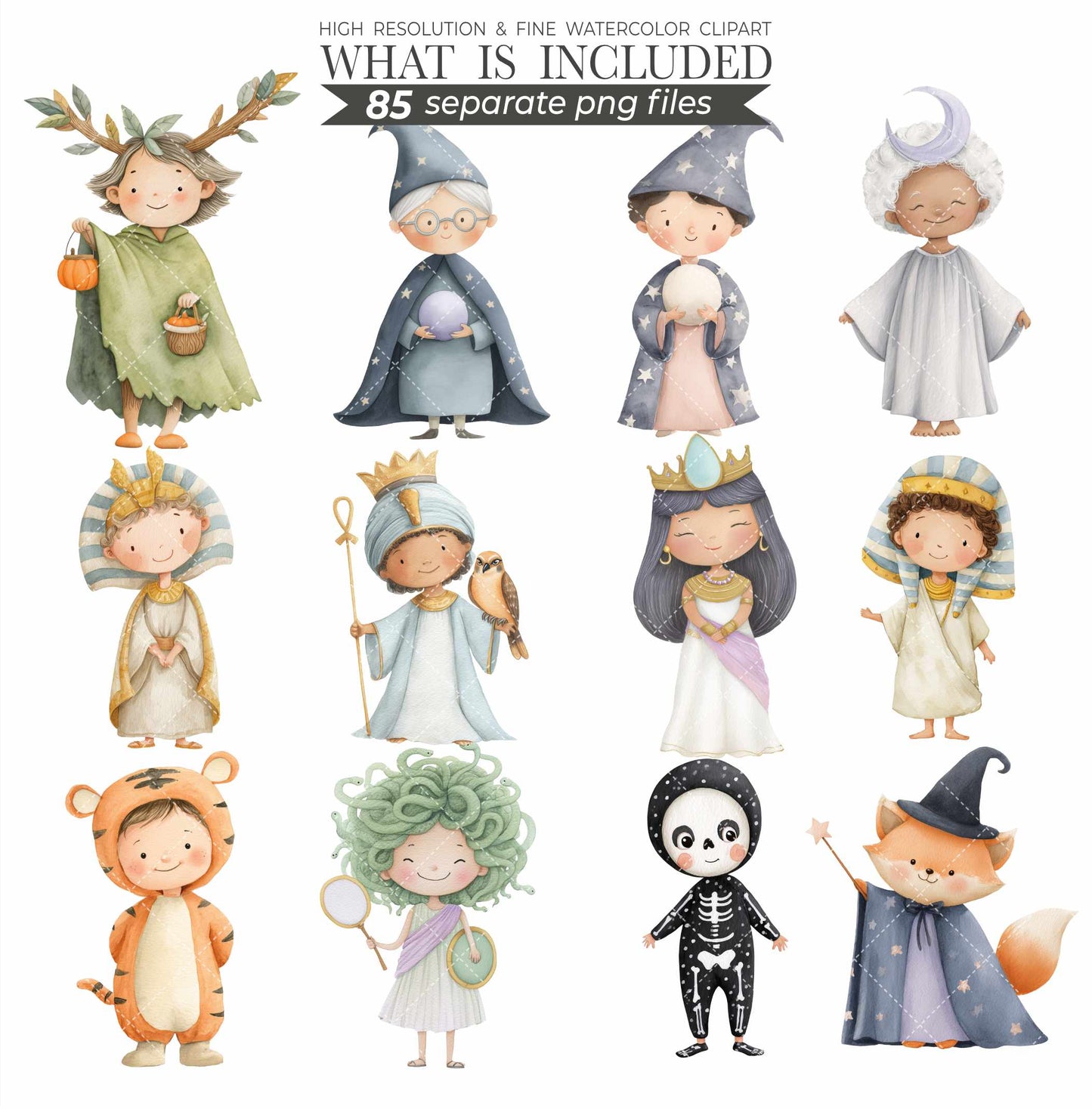 Watercolor Cute Halloween Clipart Set, Spooky PNG, Witch Clip Art, Ghosts, Black Cat, Frankenstein, Mummy, Boo Clipart, Digital Download