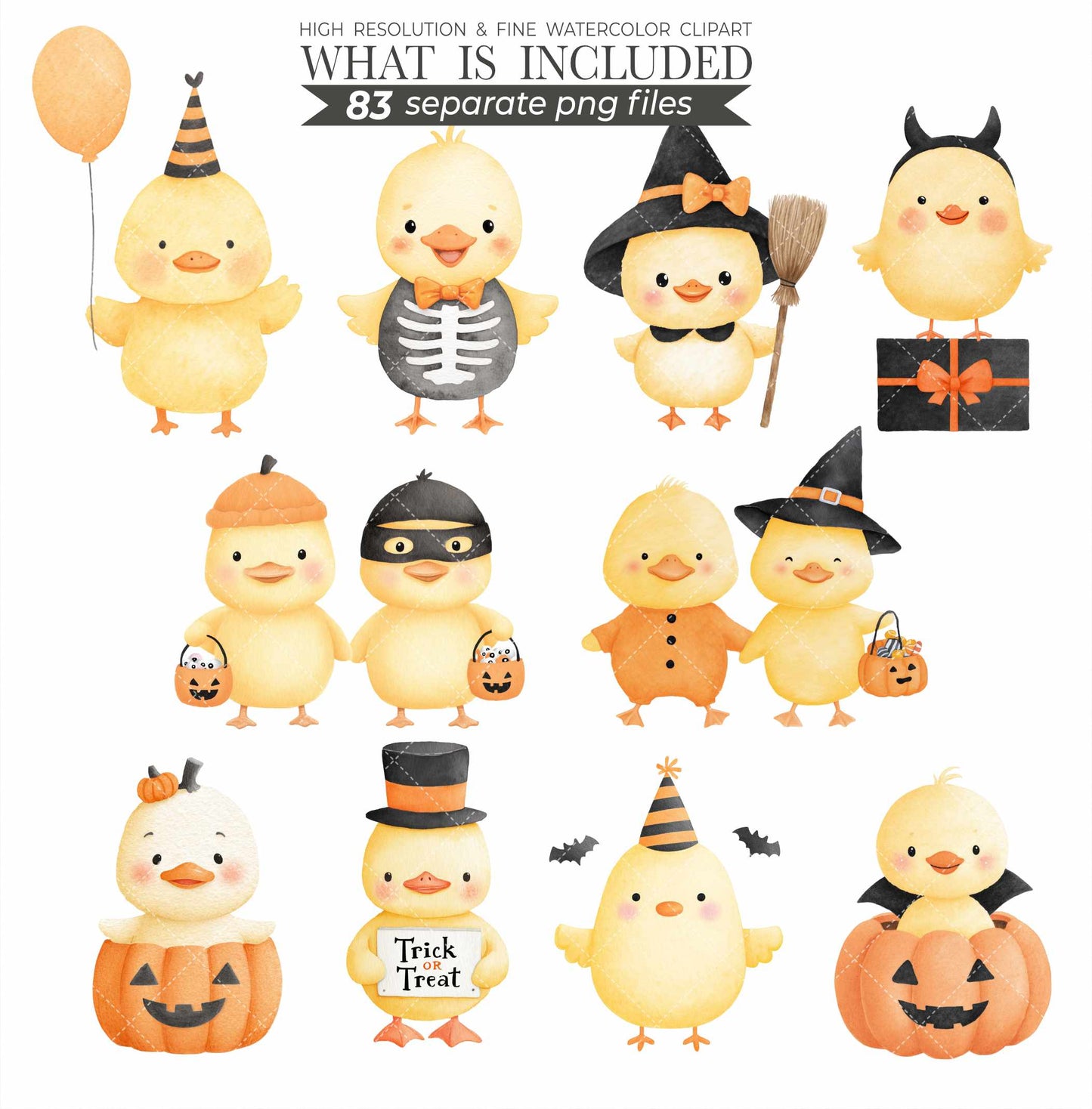 Halloween Duckling Clipart Bundle: Watercolor Costume Ducks (Digital Download, Commercial Use, 83 PNGs)