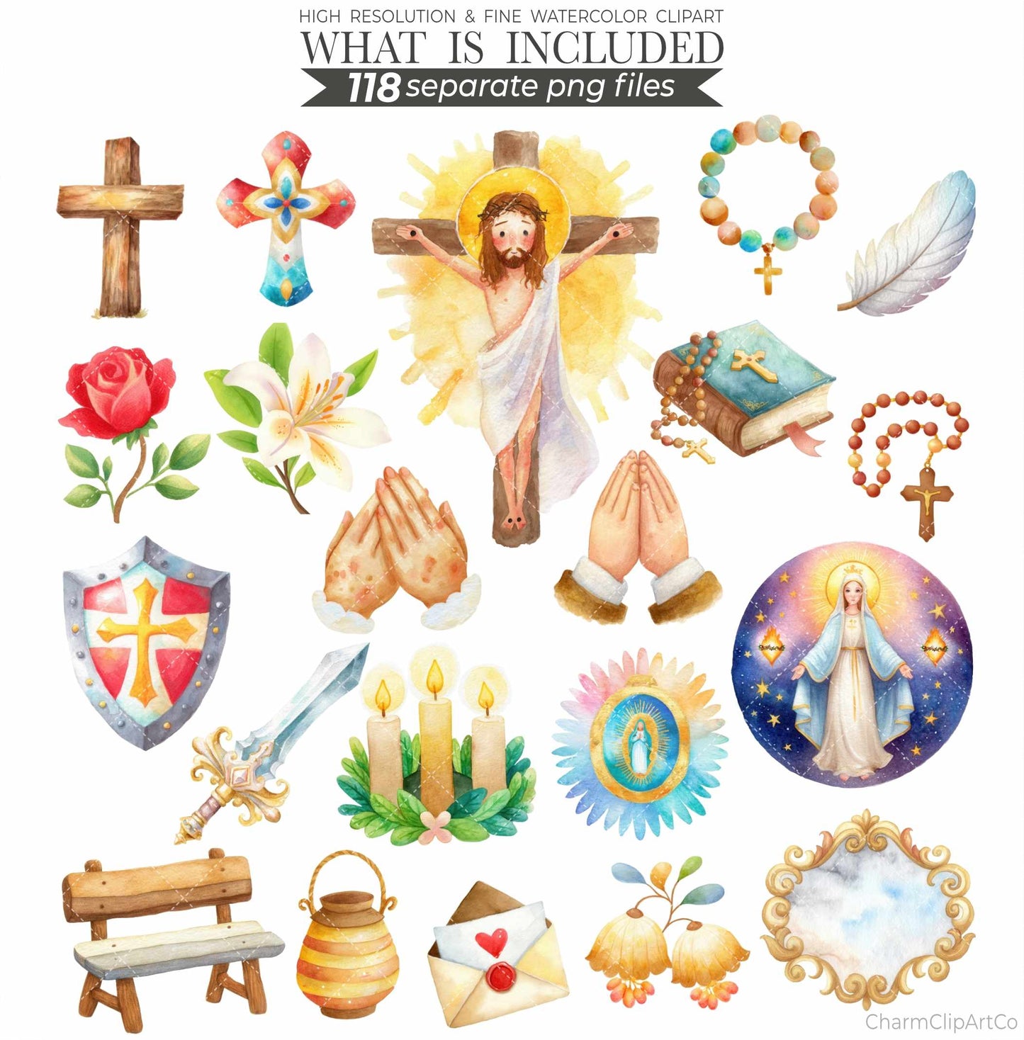 Saints Clipart Bundle – Catholic Christian Religious PNG | Watercolor Saints, Angels, Crosses, Church Digital Download