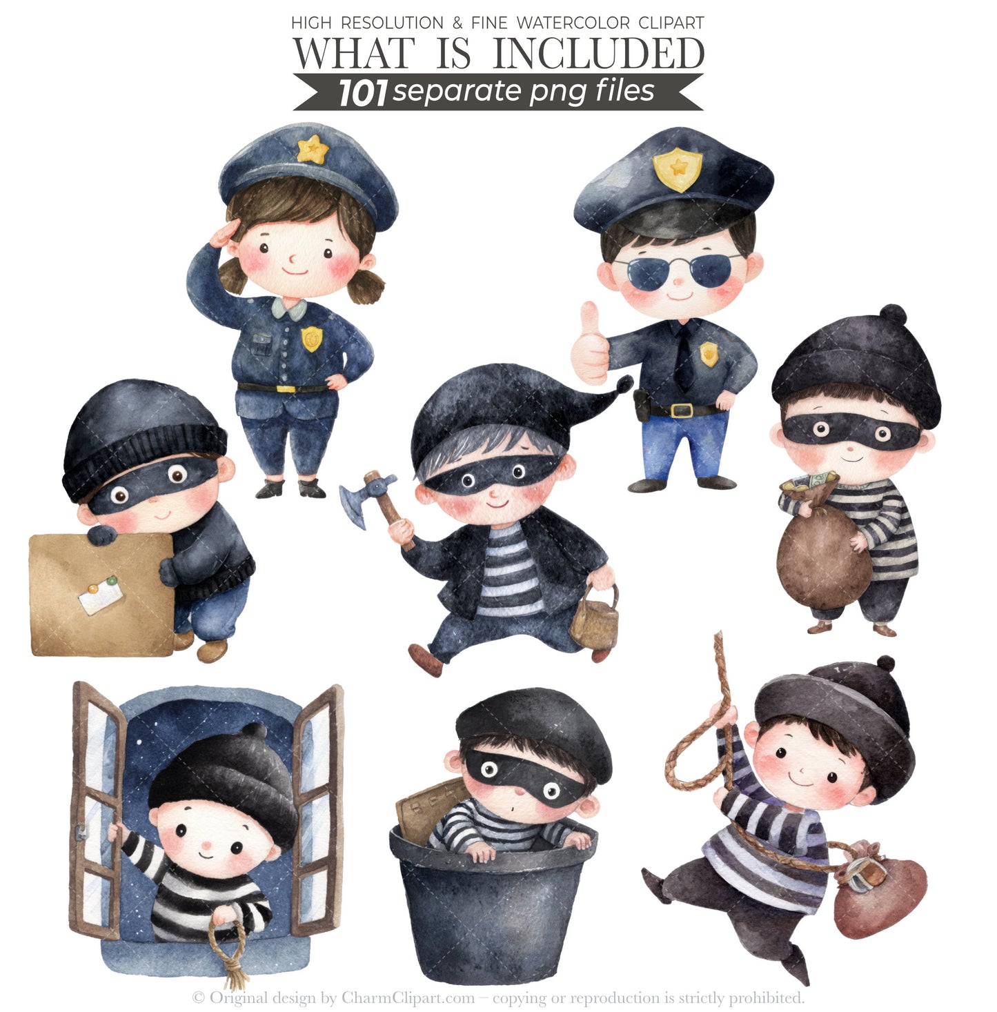 Police Station Clipart Bundle, Police Kids Clip Art, Police Vehicles, Cute Police Officer, Cop PNG, Birthday Party Decor, Digital Download