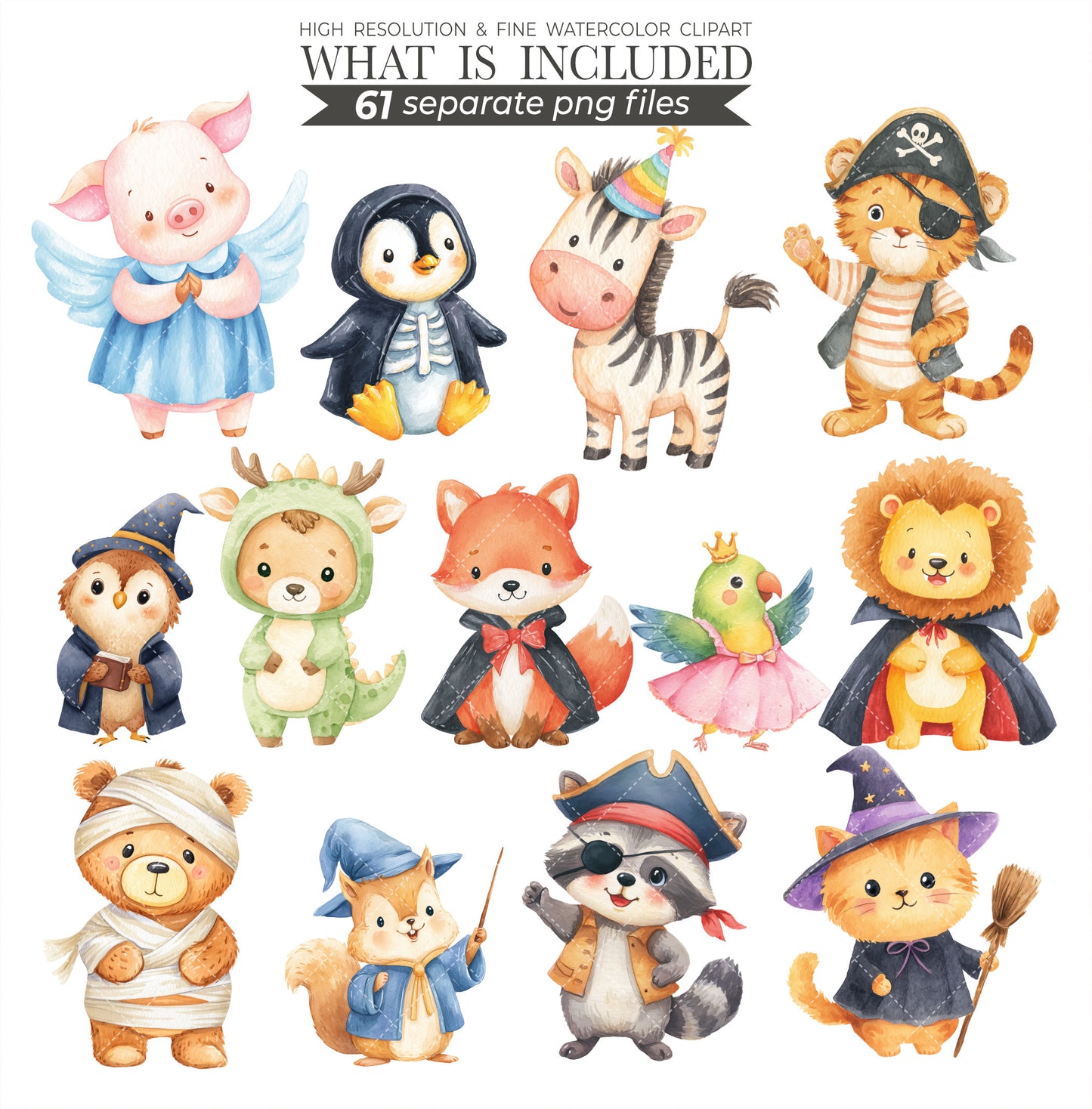 Halloween Animals Clipart, Cute Halloween png, Woodland Animal Clipart, Spooky clipart, Fall clipart, Animal Costumes, Commercial Use