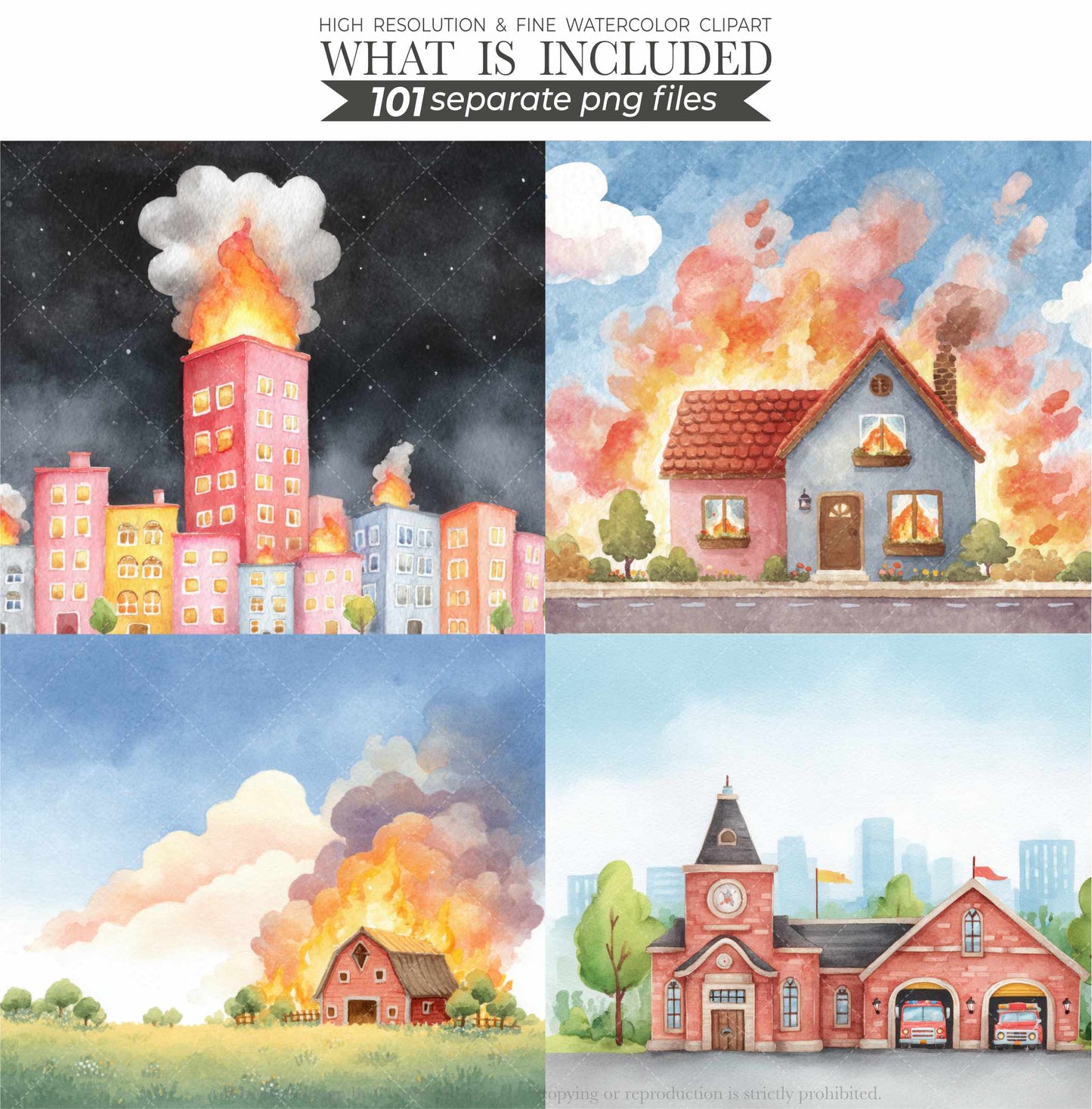 Cute Firefighters Clipart, Watercolor Emergency Vehicles Clipart, Fire Truck Clipart, Fire Department Png Bundle, First Responder Clipart