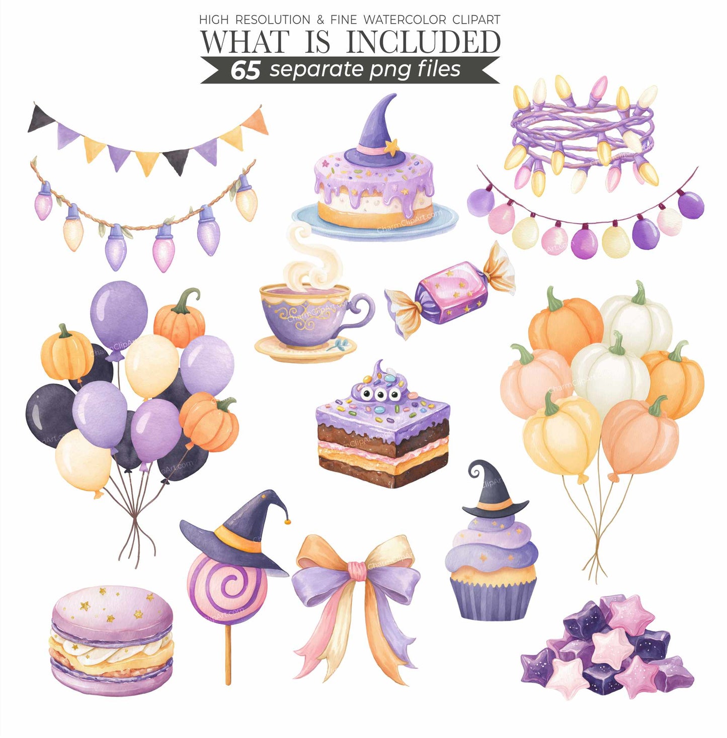 Cute Witch Clipart PNG – Pastel Halloween Watercolor, Whimsical Magic, Witchcraft Spells, Spooky Season, Commercial Use Sublimation