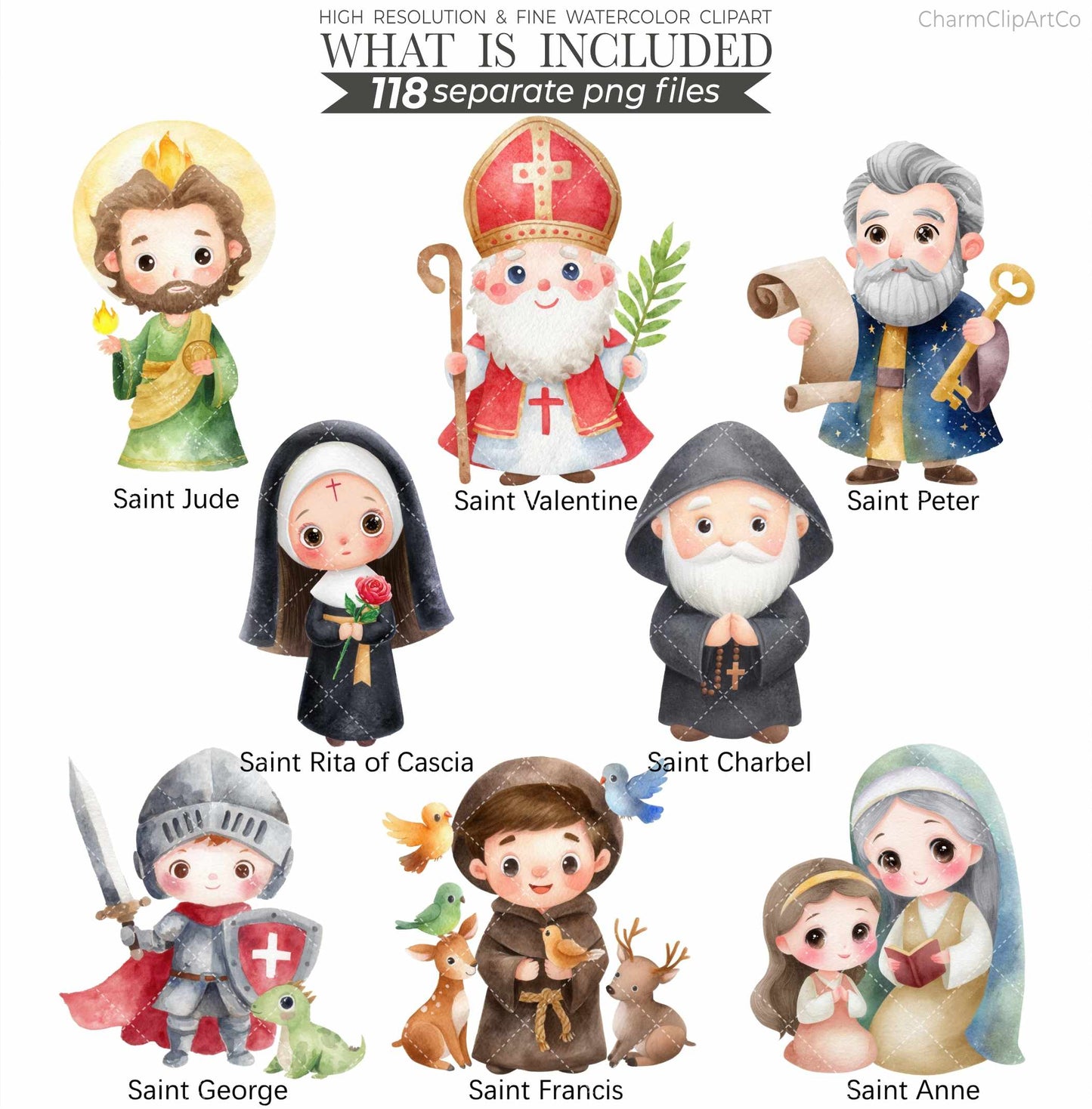 Saints Clipart Bundle – Catholic Christian Religious PNG | Watercolor Saints, Angels, Crosses, Church Digital Download