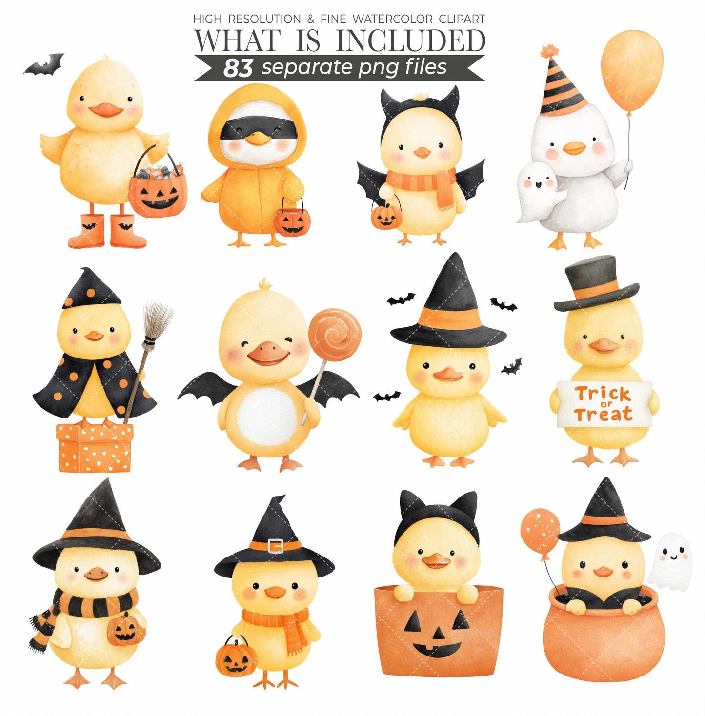 Halloween Duckling Clipart Bundle: Watercolor Costume Ducks (Digital Download, Commercial Use, 83 PNGs)