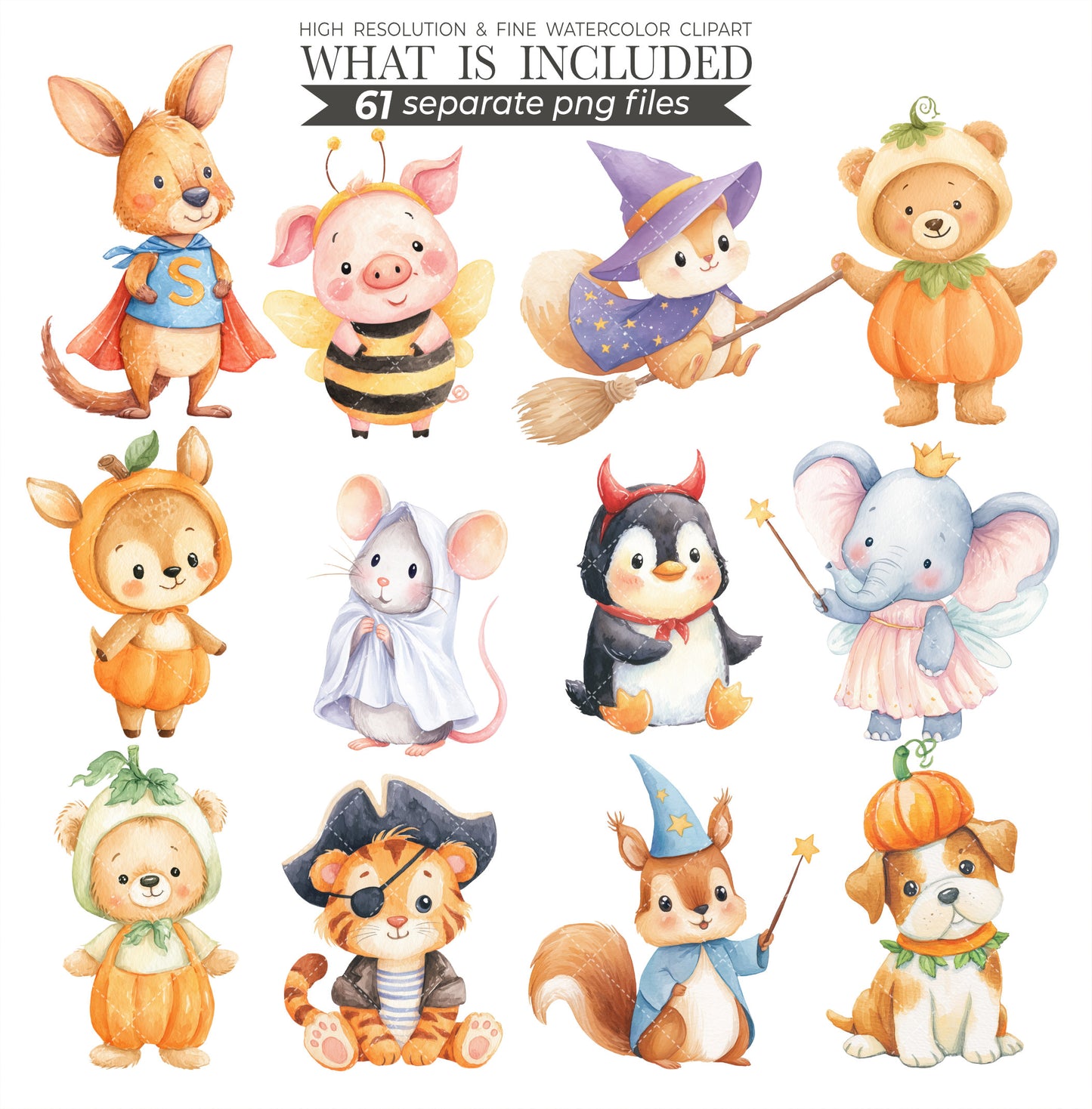 Halloween Animals Clipart, Cute Halloween png, Woodland Animal Clipart, Spooky clipart, Fall clipart, Animal Costumes, Commercial Use