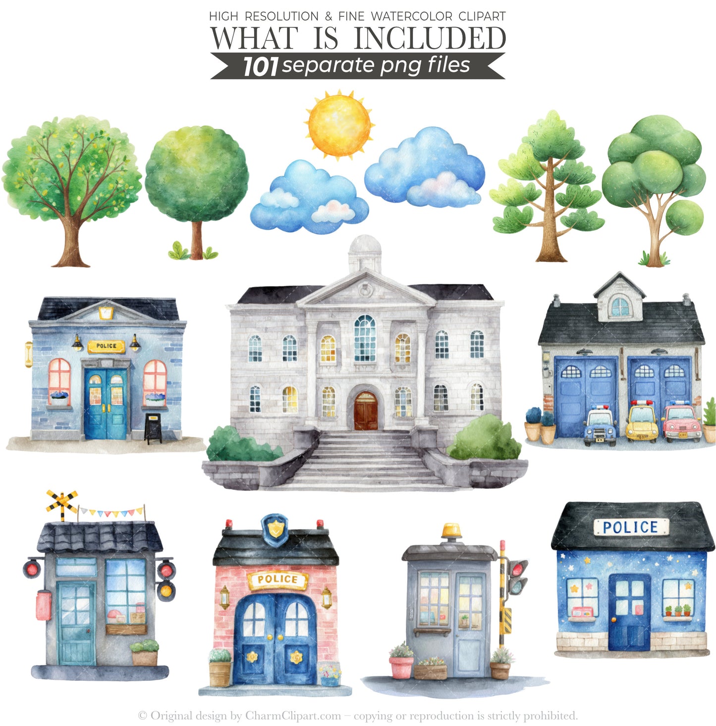 Police Station Clipart Bundle, Police Kids Clip Art, Police Vehicles, Cute Police Officer, Cop PNG, Birthday Party Decor, Digital Download