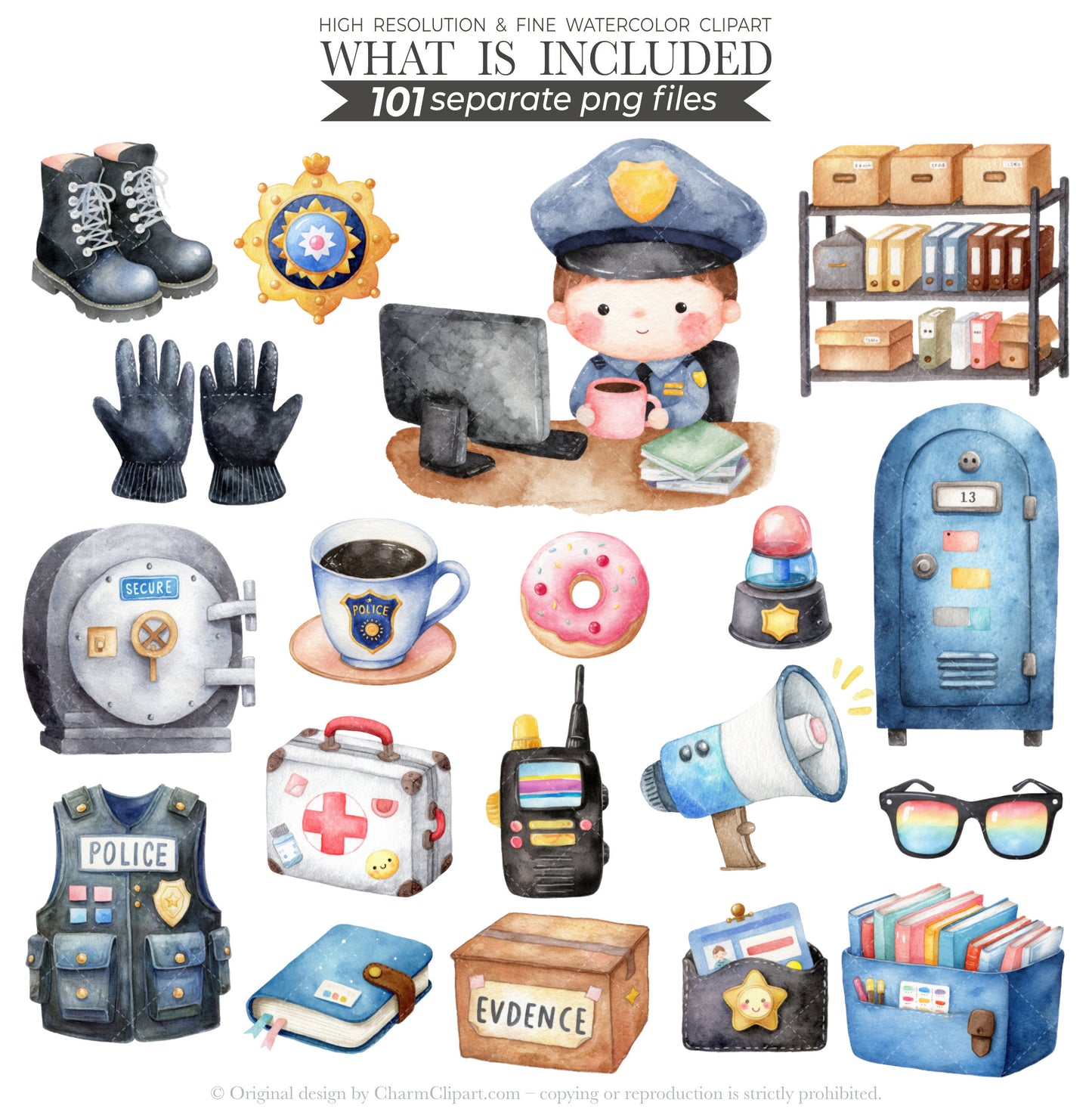 Police Station Clipart Bundle, Police Kids Clip Art, Police Vehicles, Cute Police Officer, Cop PNG, Birthday Party Decor, Digital Download