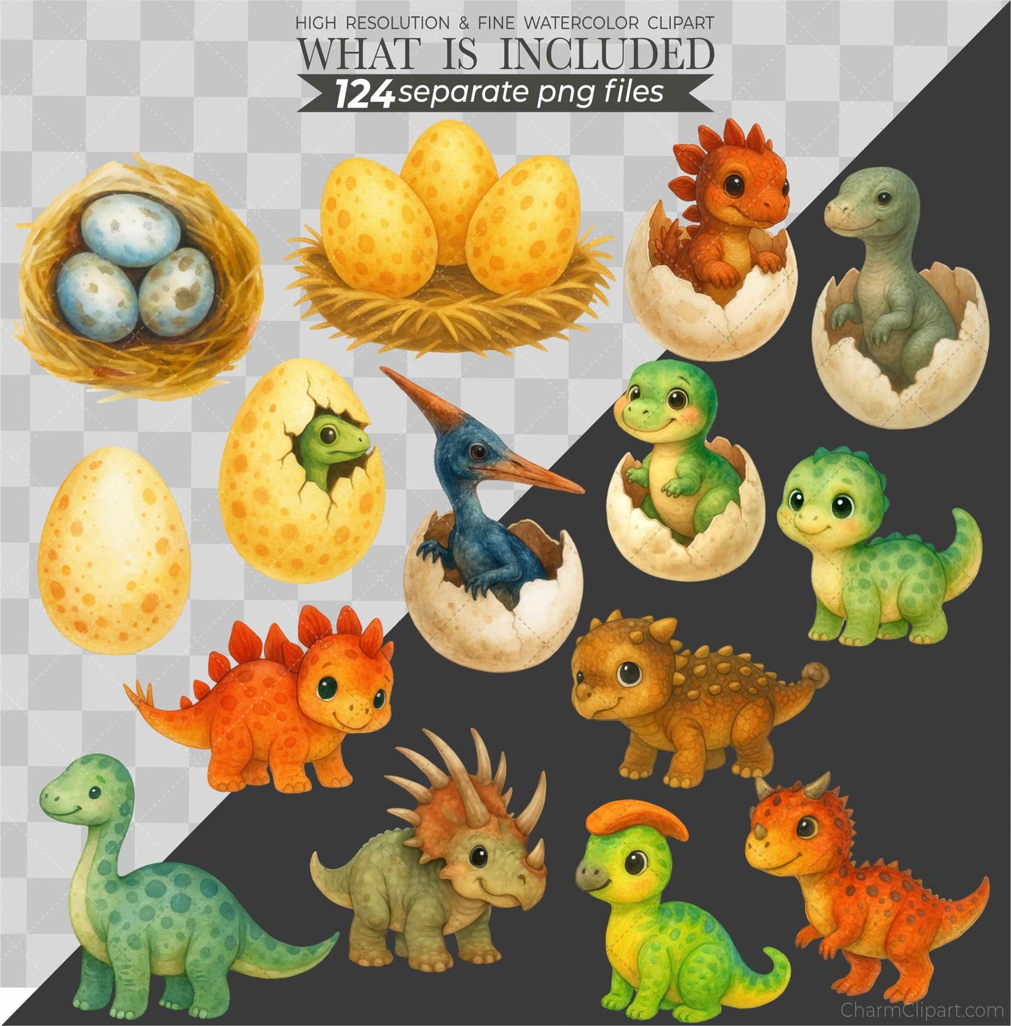 Watercolor Dinosaur Clipart, Dinosaur clipart, Nursery Clipart, PNG, Dinosaur birthday party Decor, Dinosaur stickers, Dinosaur baby shower