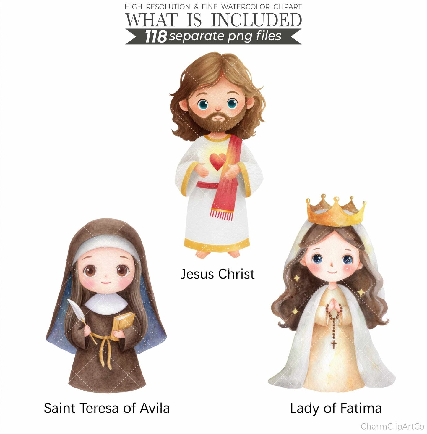 Saints Clipart Bundle – Catholic Christian Religious PNG | Watercolor Saints, Angels, Crosses, Church Digital Download