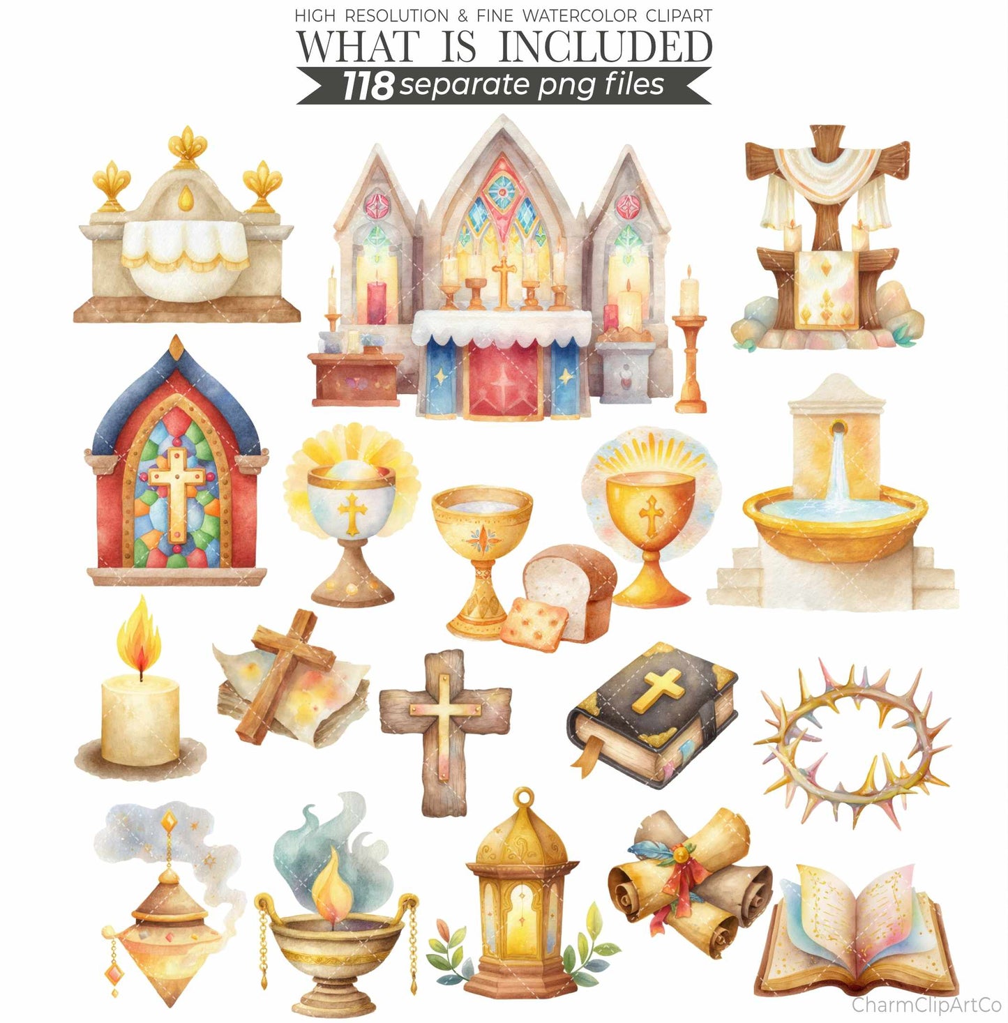 Saints Clipart Bundle – Catholic Christian Religious PNG | Watercolor Saints, Angels, Crosses, Church Digital Download
