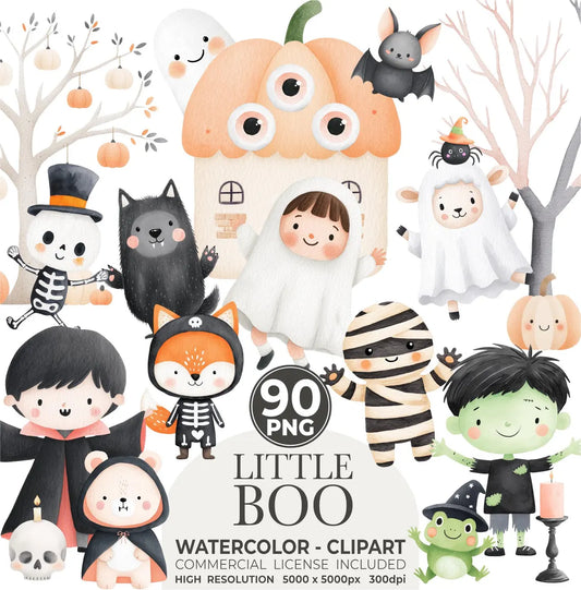 Cute Halloween Clipart - Trick or treat Clipart - Halloween Night - Kids in Halloween Costumes Clipart - Kids Halloween - Commercial Use