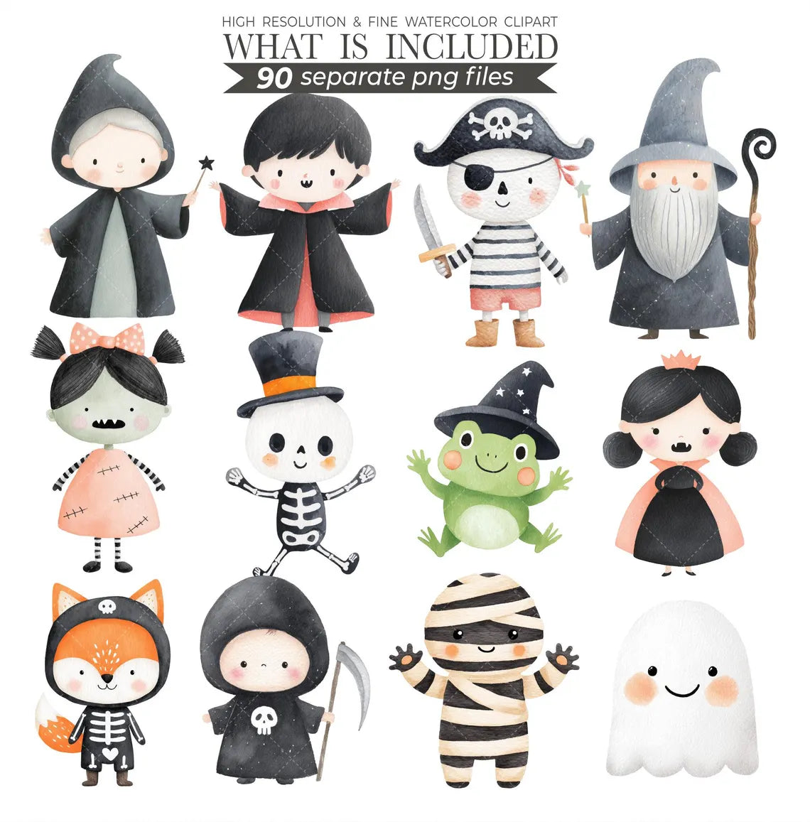 Cute Halloween Clipart - Trick or treat Clipart - Halloween Night - Kids in Halloween Costumes Clipart - Kids Halloween - Commercial Use
