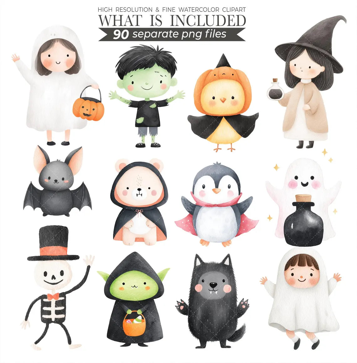 Cute Halloween Clipart - Trick or treat Clipart - Halloween Night - Kids in Halloween Costumes Clipart - Kids Halloween - Commercial Use