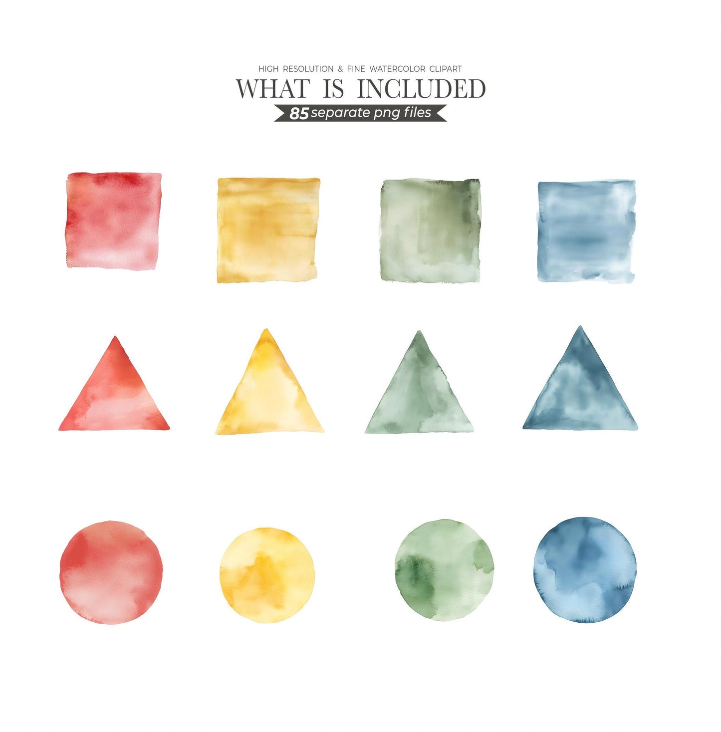 Watercolor Splash Clipart: 85 Colorful PNG Elements (Digital Download)