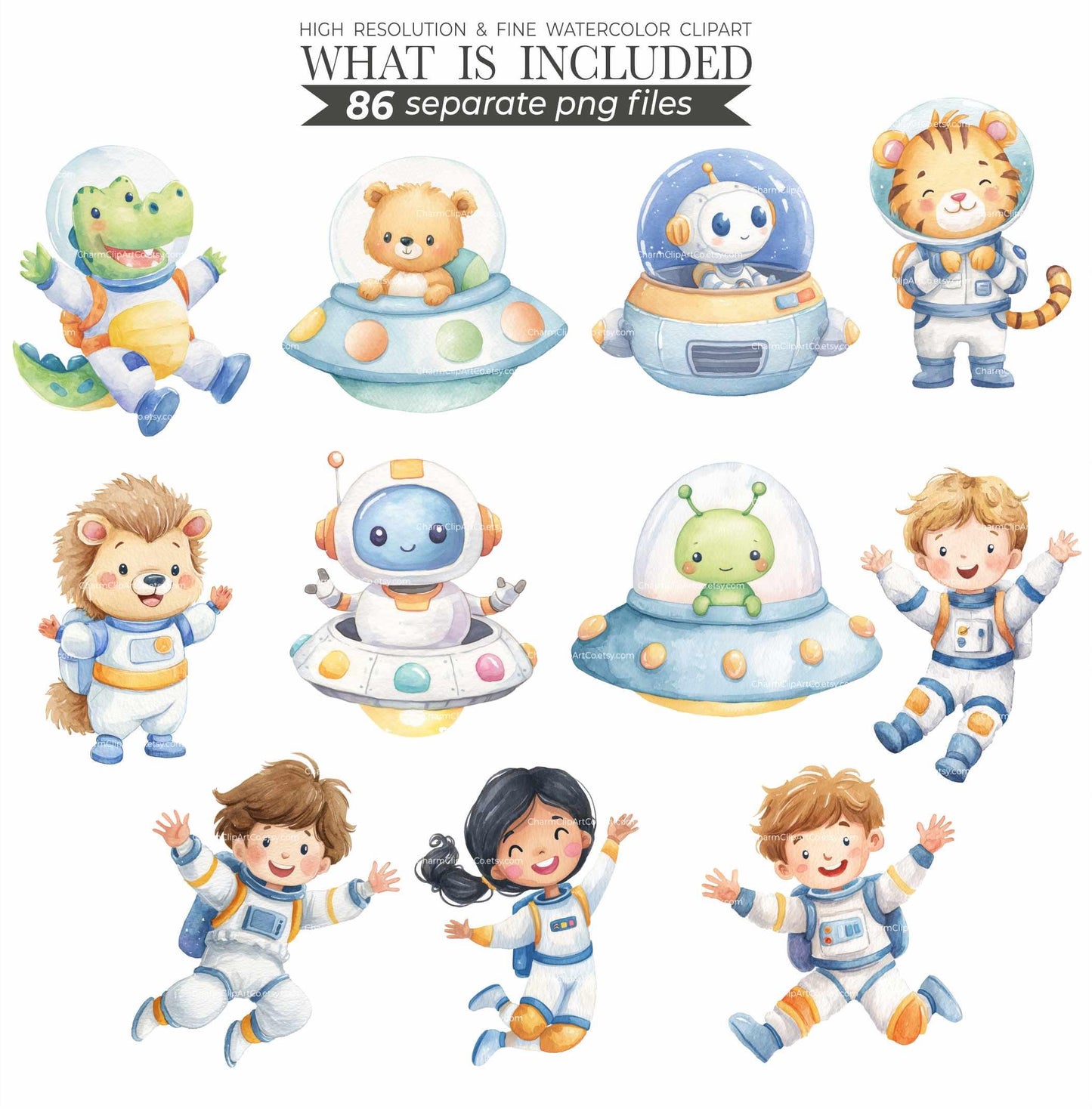 Cute Astronaut Clipart - Watercolor - Outer Space Png - High Quality - Galaxy Clipart - Birthday Png - Rocket Png - Planets - Commercial Use