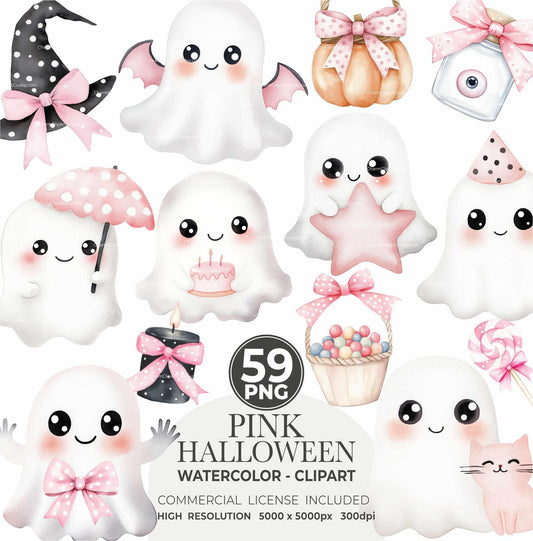 Pastel Halloween Clipart | Cute Halloween Clipart Commercial Use | Pink Halloween Clip Art for invitations, parties, and decor | Spooky Cute