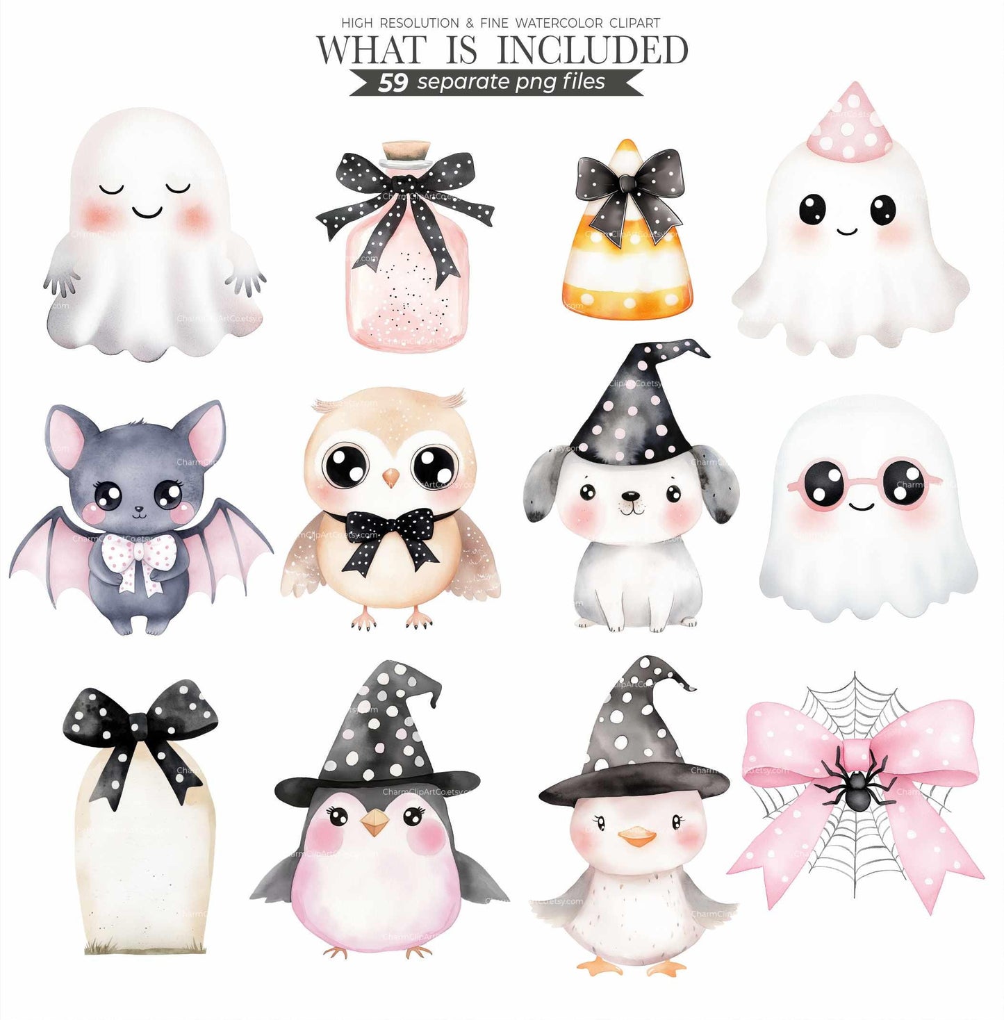 Pastel Halloween Clipart | Cute Halloween Clipart Commercial Use | Pink Halloween Clip Art for invitations, parties, and decor | Spooky Cute