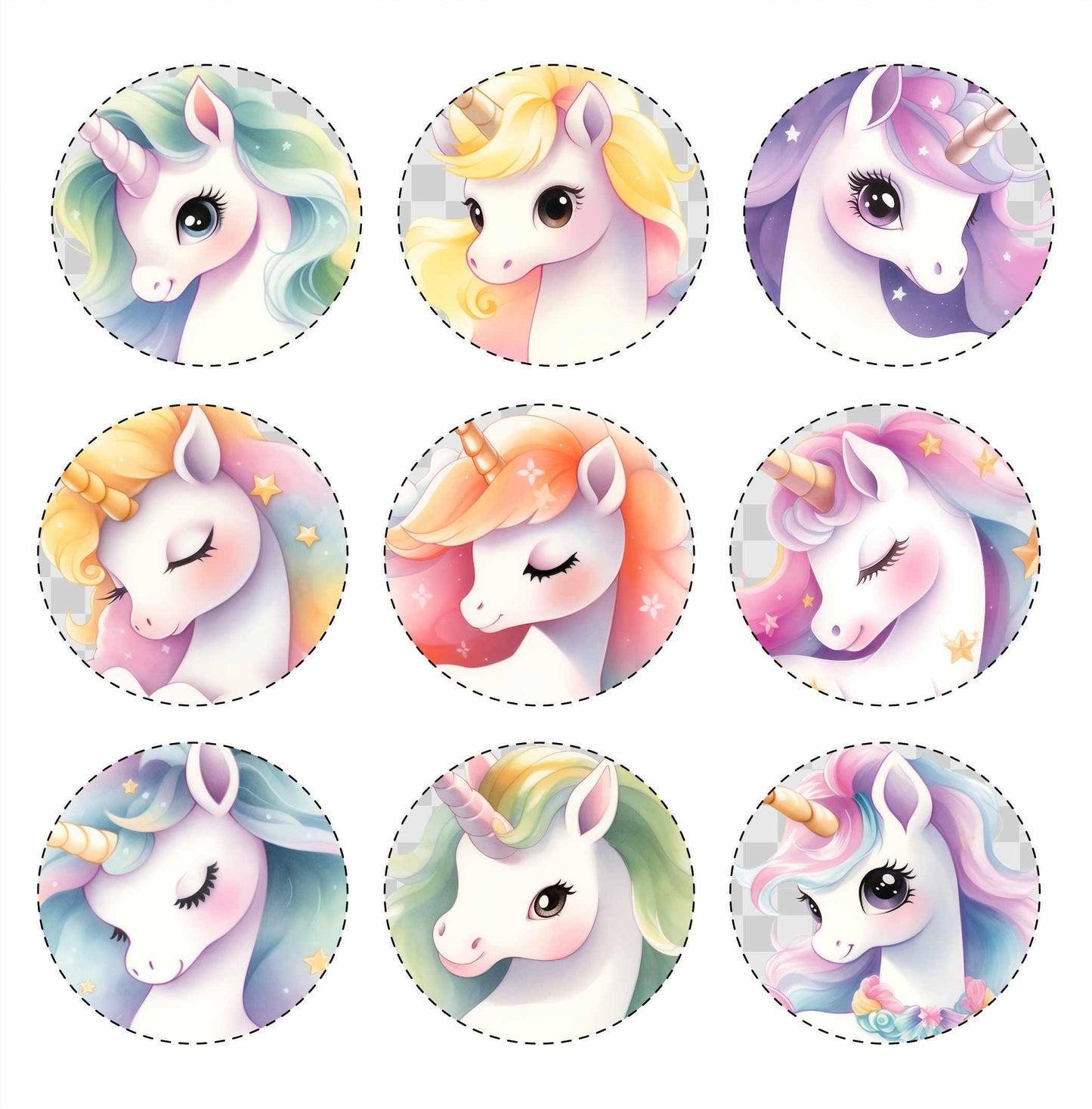 Pastel Unicorn Clipart Set: Watercolor PNG Images (Commercial Use, Digital Download)