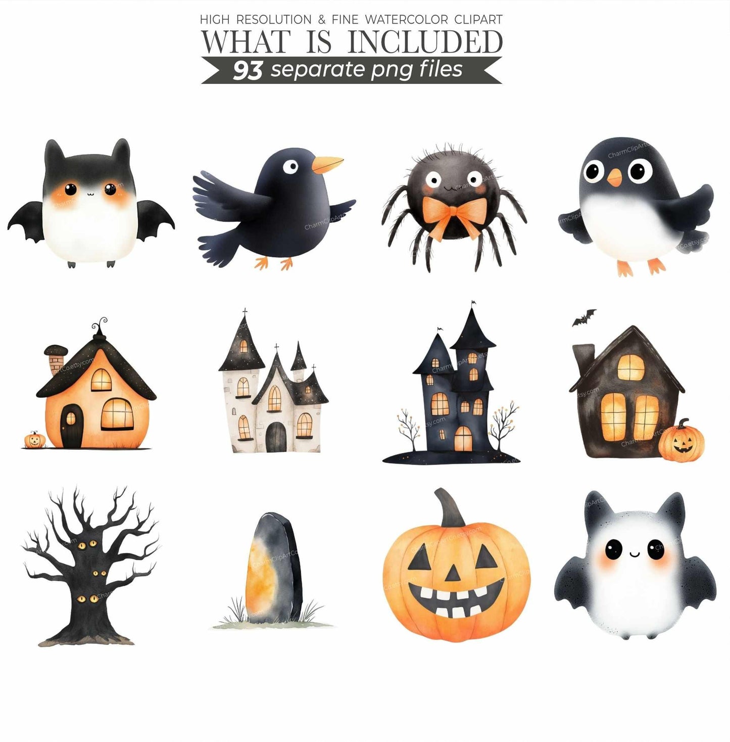Watercolor Cute Halloween Clipart Bundle, Spooky Ghosts Clip Art, Pumpkin Clipart, Kids Halloween PNG, Cute Little Ghost